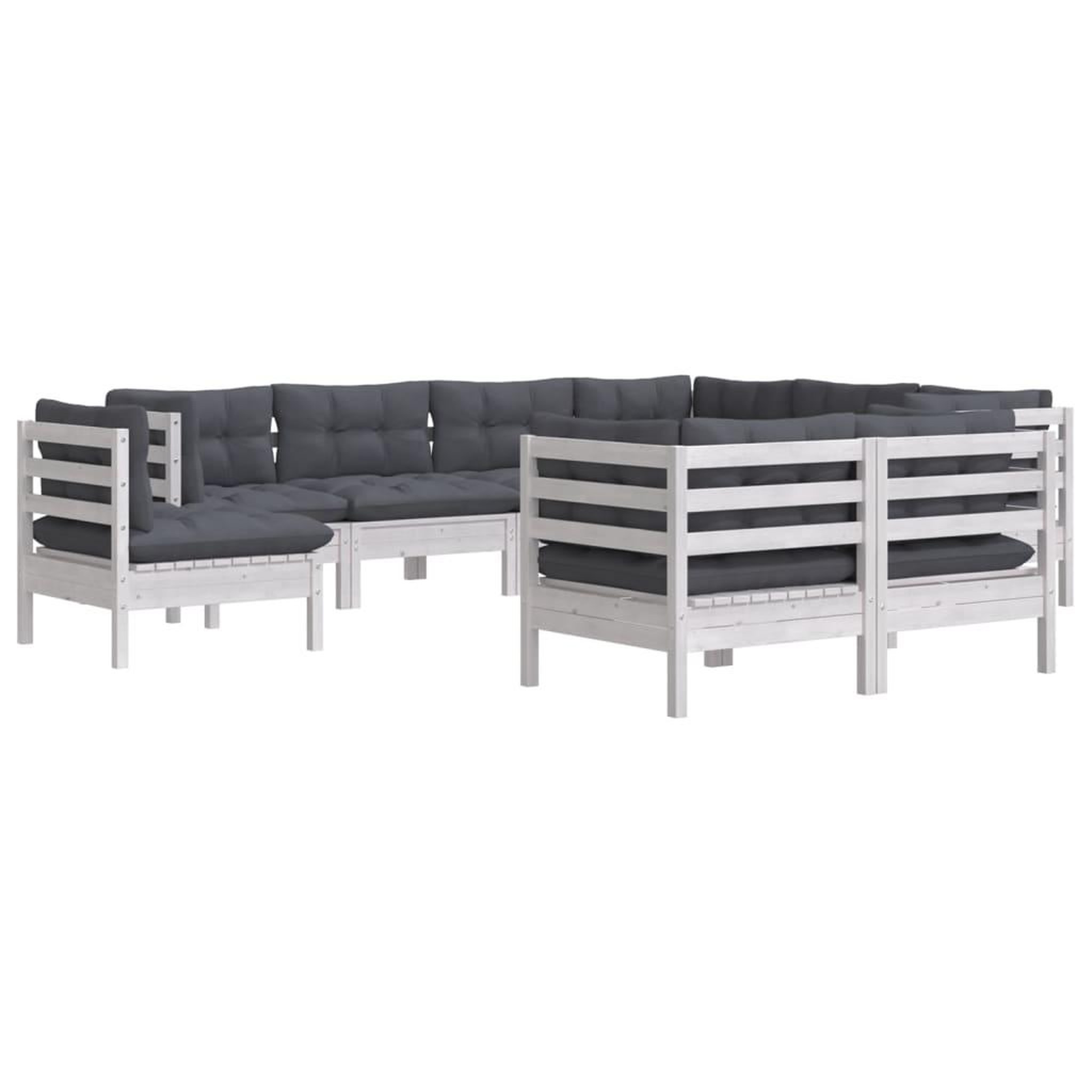 Voir la diapositive 3 : VIDAXL Salon de jardin 9 pcs avec coussins blanc bois de pin massif