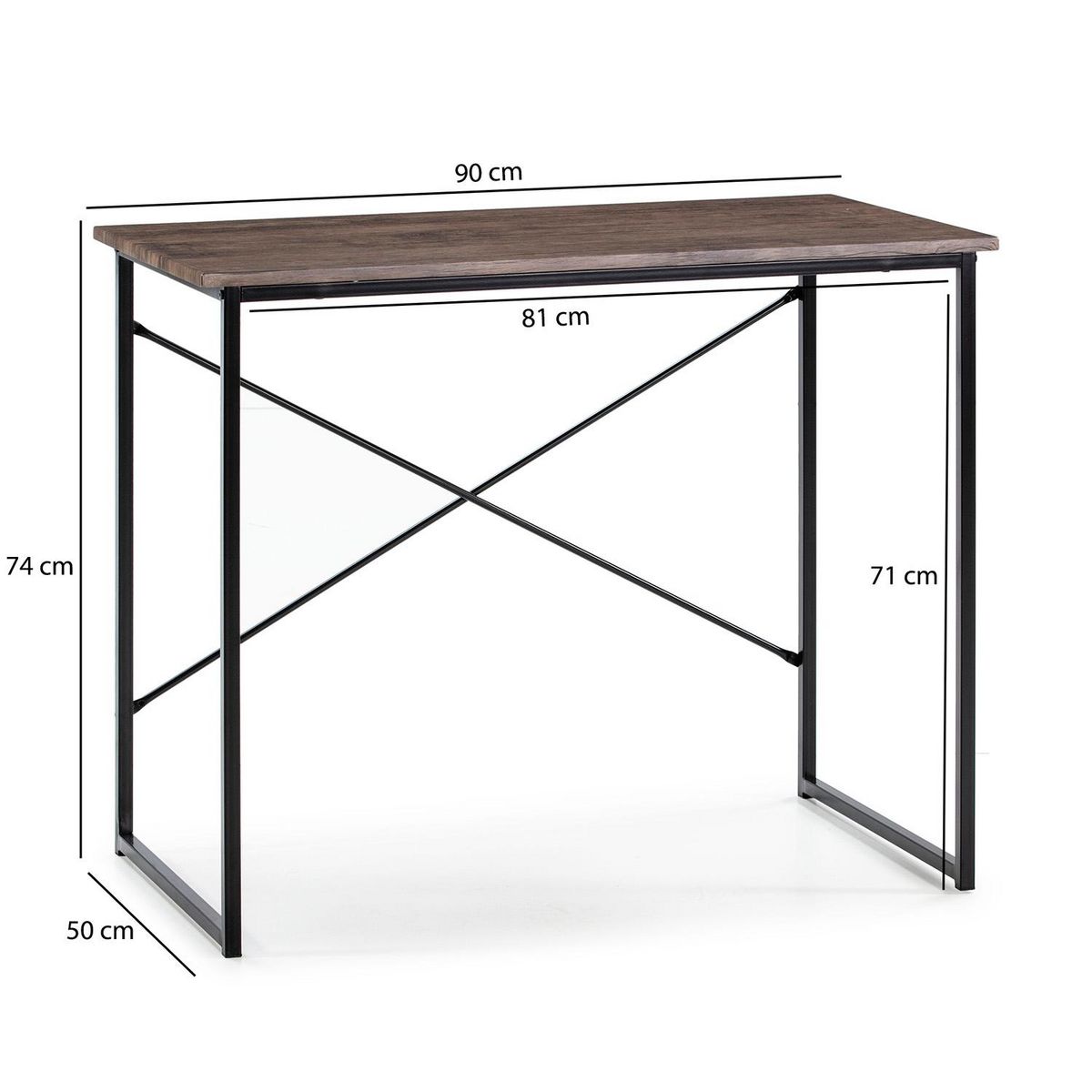 VS VENTA-STOCK Bureau Cáceres Noir,Table pour PC, Style Industriel, 90 cm Longueur