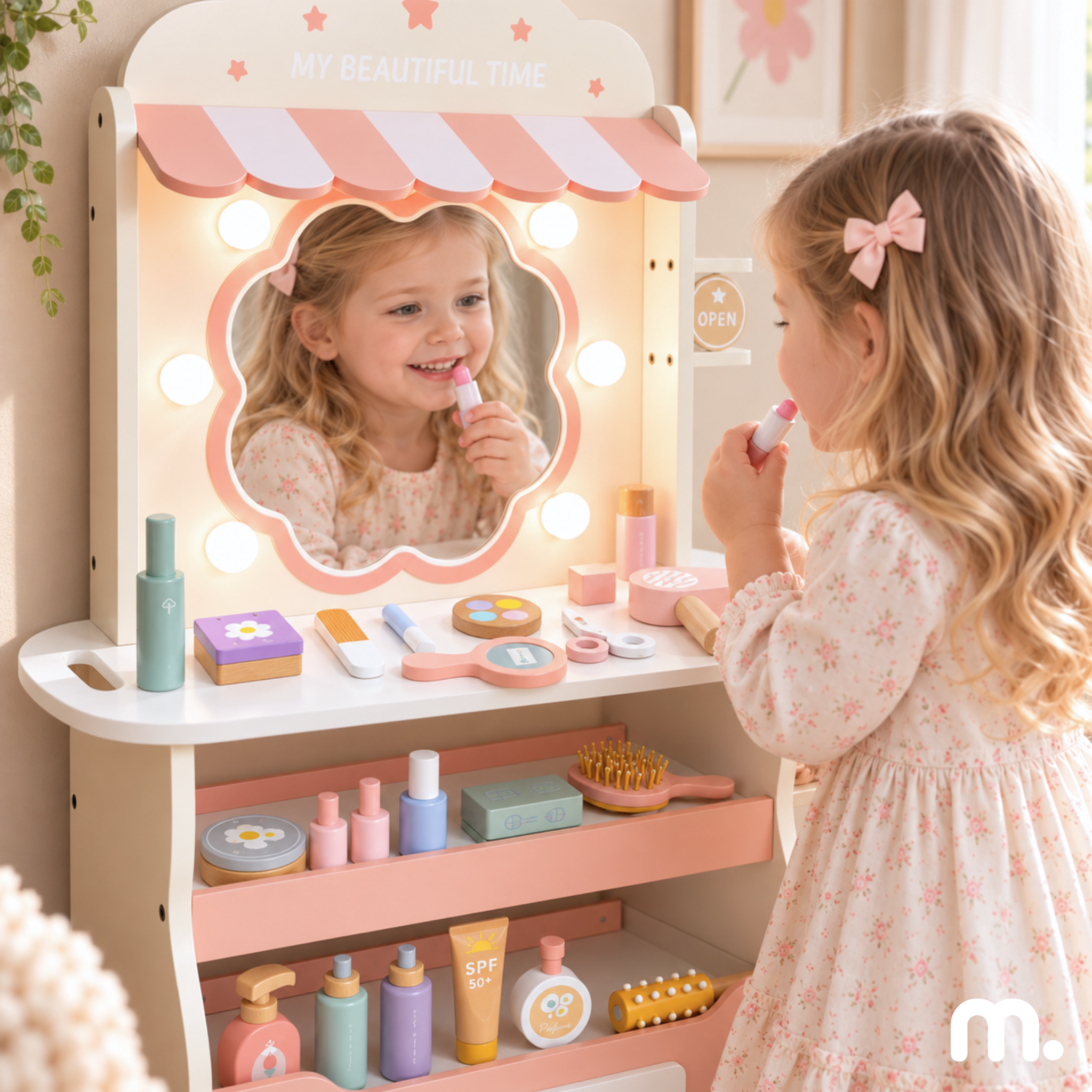 Voir la diapositive 6 : MAMABRUM Salon de Coiffure Bois Enfant Mamabrum Miroir LED 20 Accessoires 3 Ans+