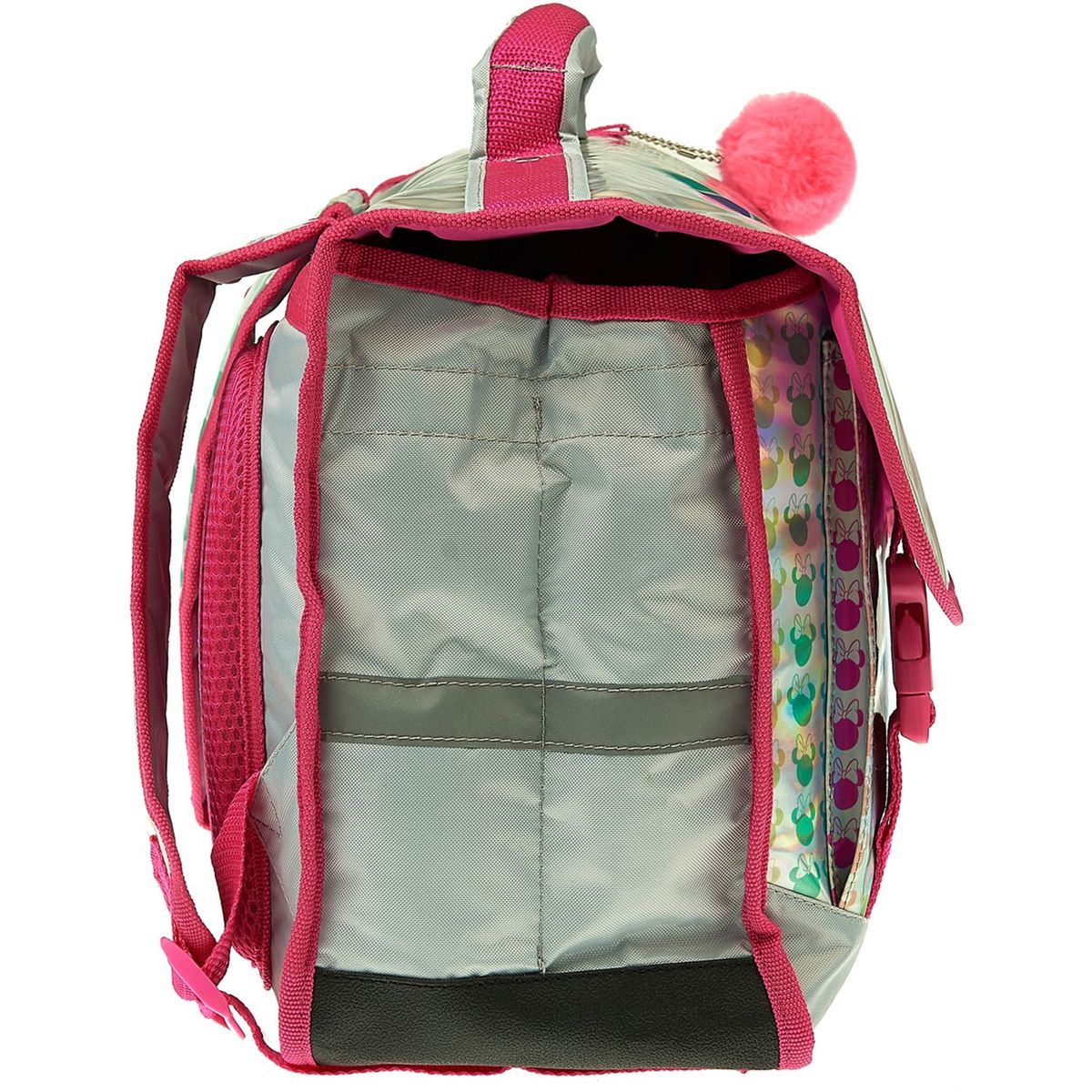 DISNEY Cartable 38 cm avec pompon polyester argent imprimé têtes MINNIE DISNEY