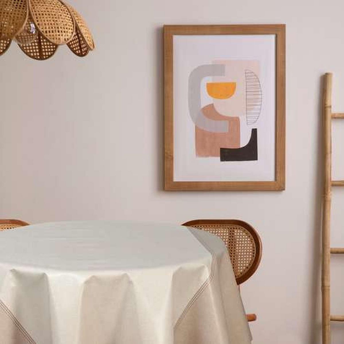 TOILINUX Nappe en toile cirée ronde Stowe - Diam. 135 cm - Ecru