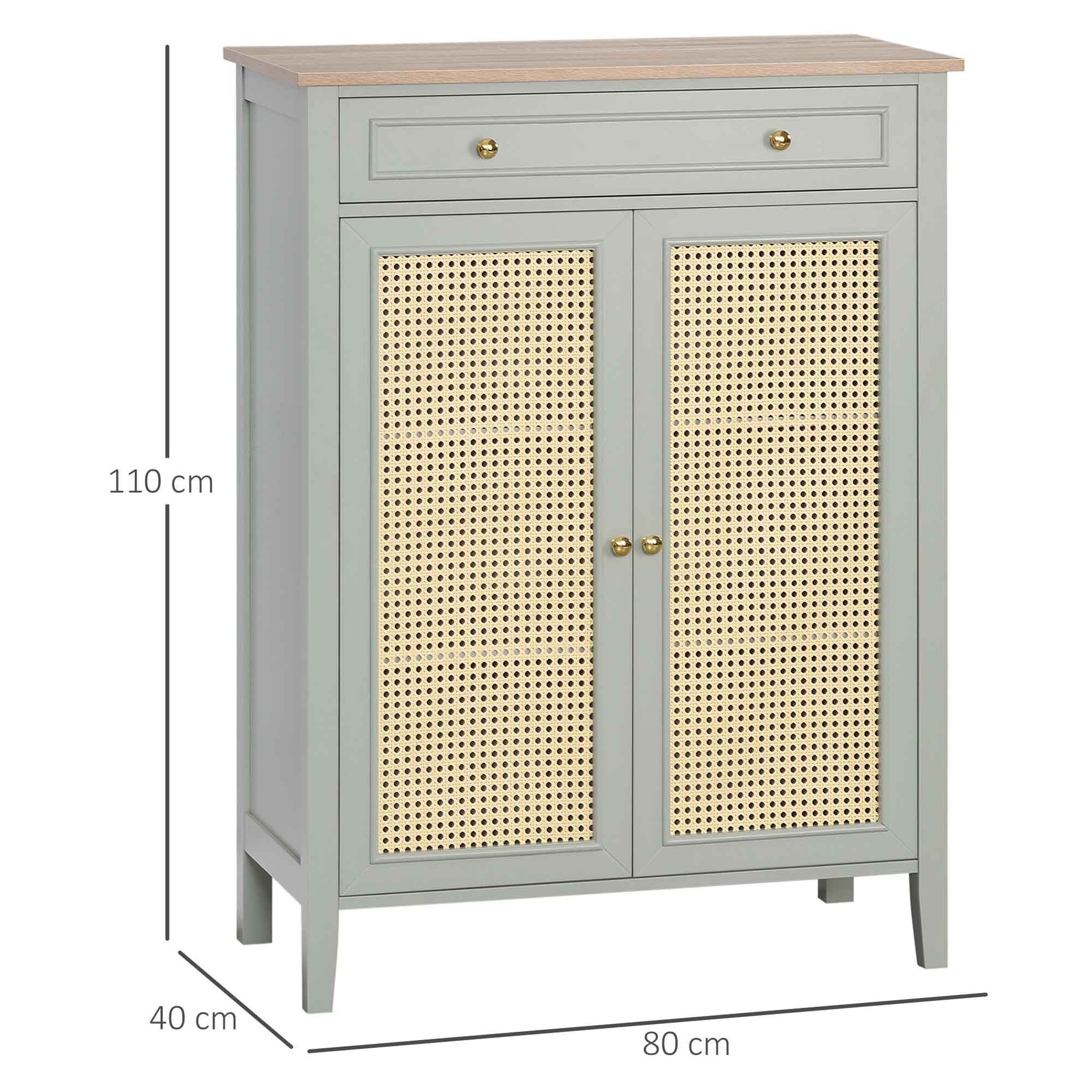 Voir la diapositive 3 : HOMCOM Meuble à chaussures style bohème chic - 2 portes 2 étagères réglables tiroir - MDF vert d'eau aspect chêne clair rotin