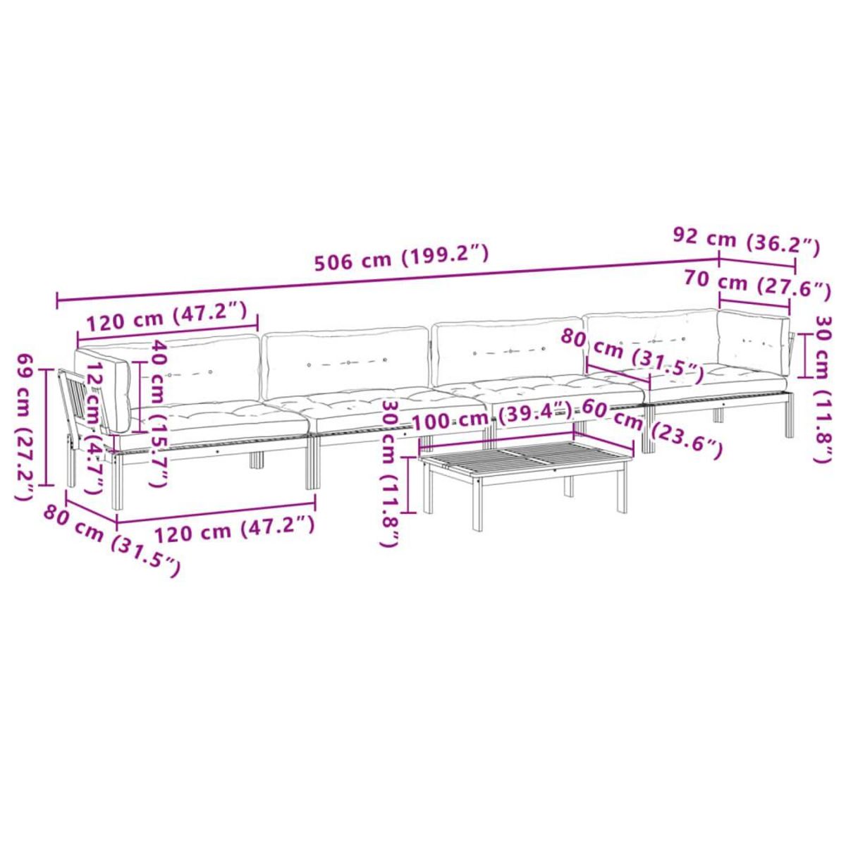 VIDAXL Salon palette de jardin avec coussins 5pcs bois d'acacia massif