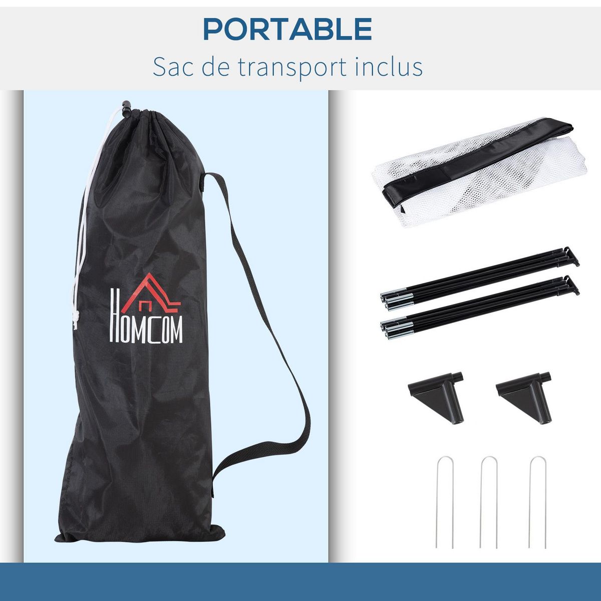 HOMCOM Cage de foot portable - but de football futsal pliable pop up - sac rangement, piquets inclus - dim. 247L x 203l x 201,5H cm - fibre verre Oxford noir