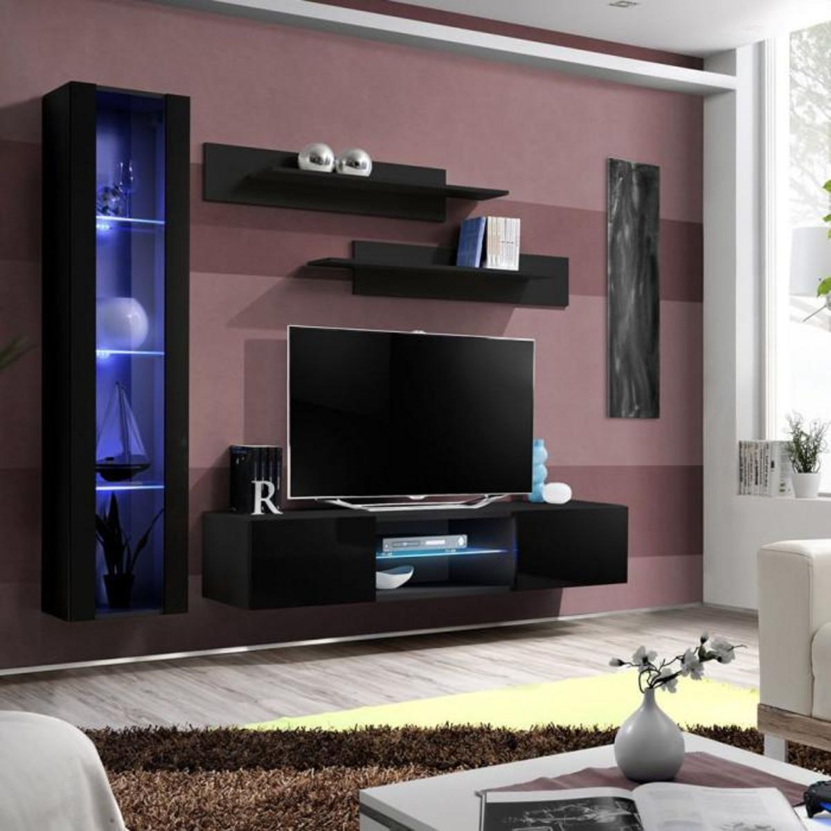 Paris Prix Meuble TV Mural Design  Fly XIX  210cm Noir
