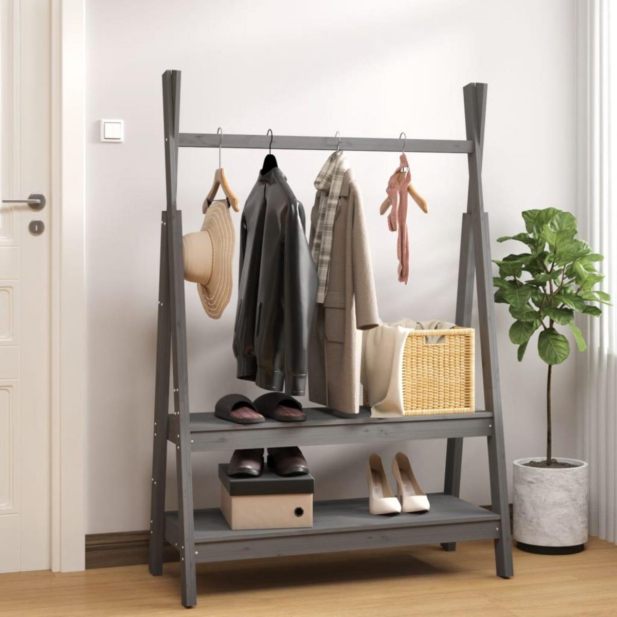 VIDAXL Porte-vetements Gris 100x45,5x150 cm Bois de pin massif