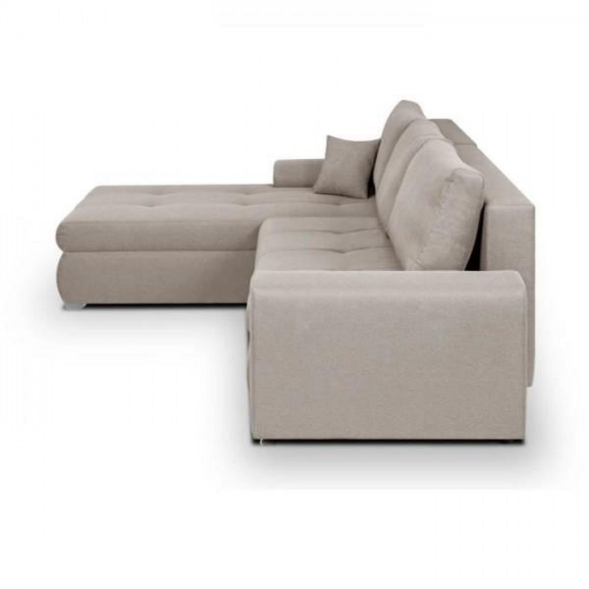 MARKET24 Canapé d'angle convertible réversible + coffre de rangement - Tissu Beige - L 289 x P 94/188 x H 88 cm - INDIAN