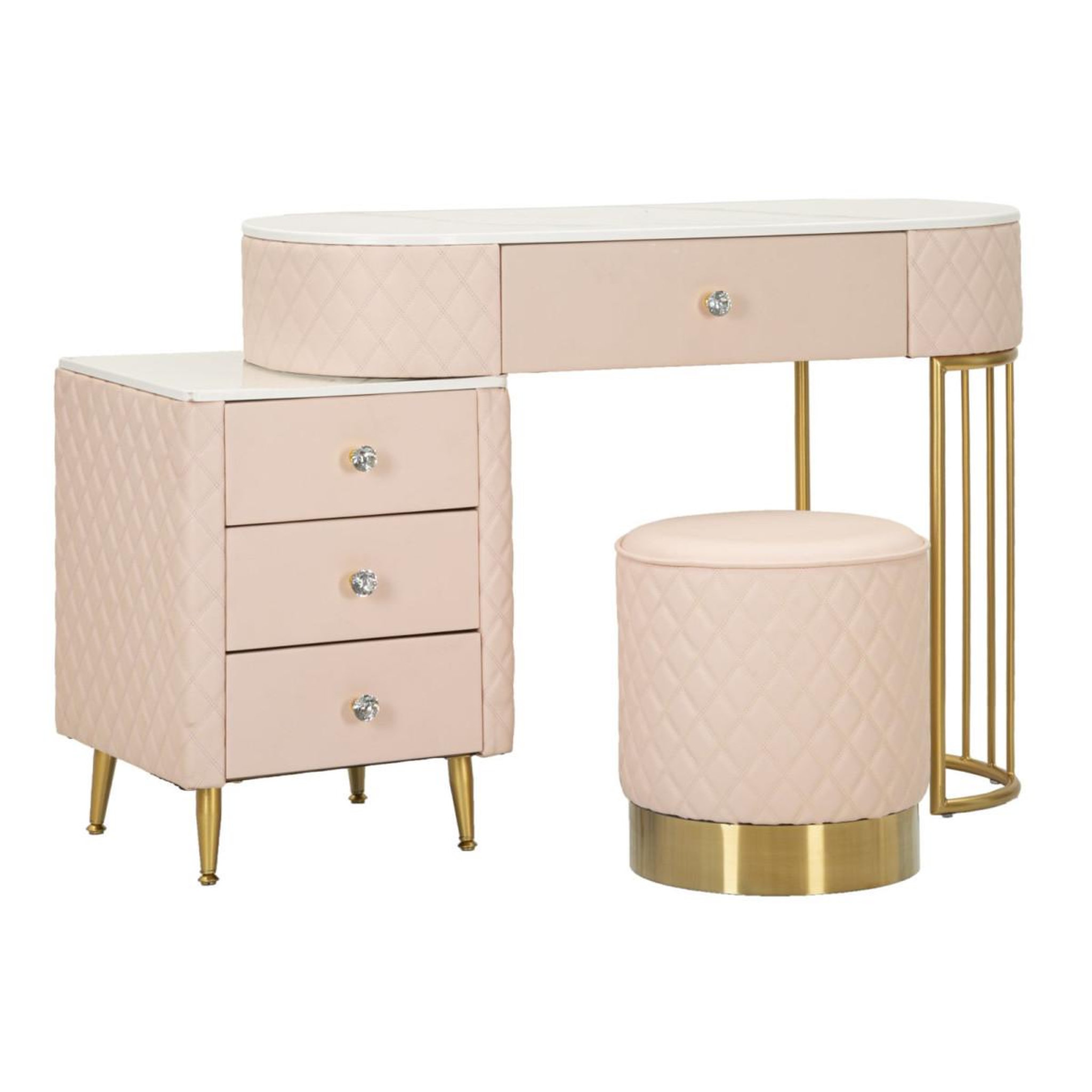 Paris Prix Coiffeuse avec pouf effet marbre  sharon  120 rose & or