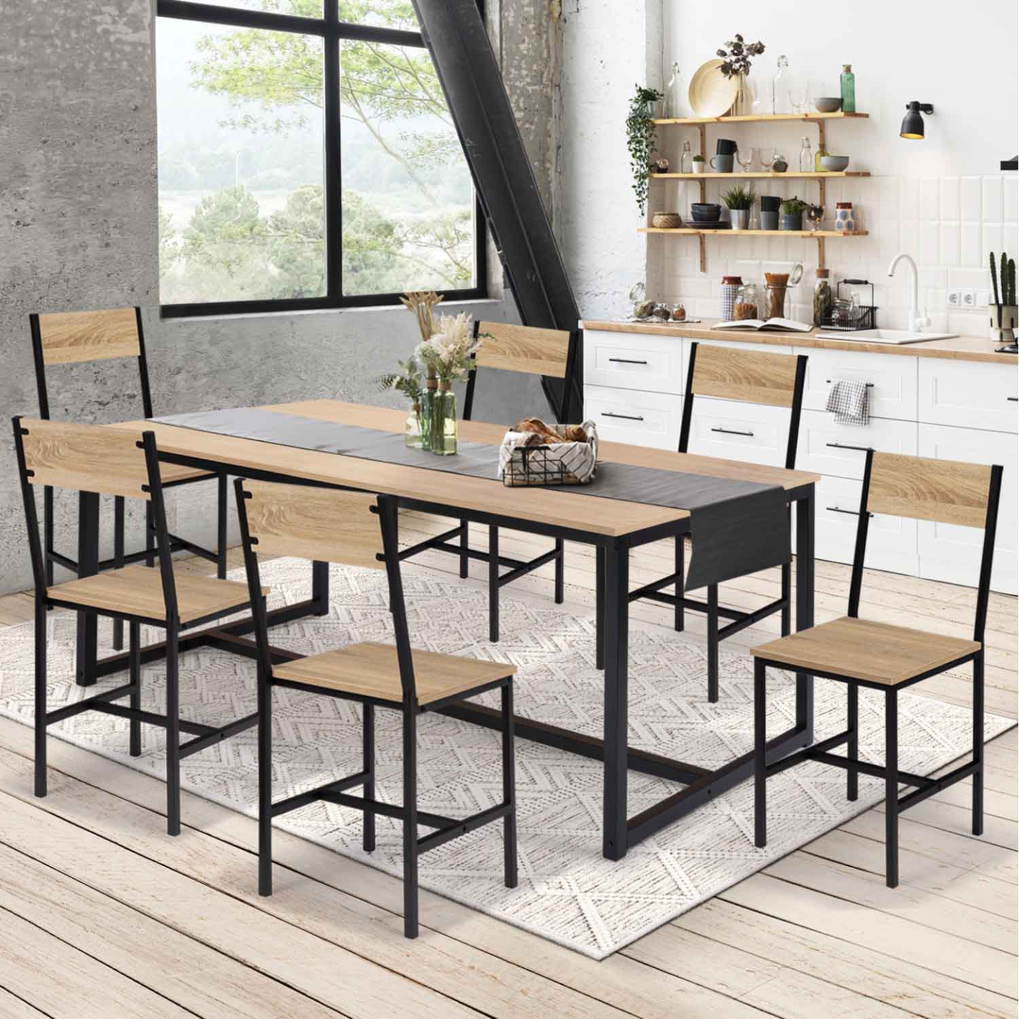 Voir la diapositive 2 : ID MARKET Lot de 6 chaises de cuisine detroit design industriel