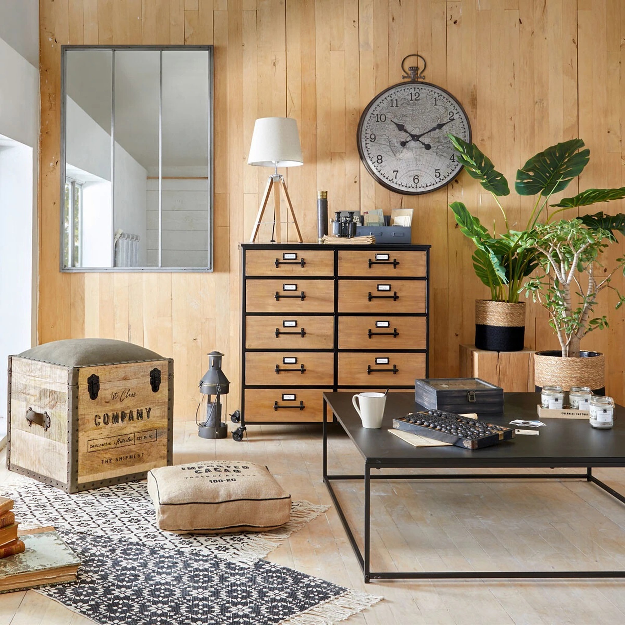 Voir la diapositive 3 : ATMOSPHÉRA Commode  en métal et bois sur roulettes 10 tiroirs L83cm PARIS