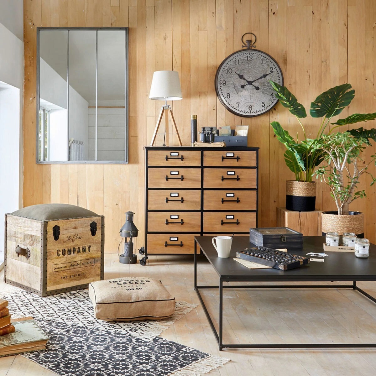 ATMOSPHÉRA Commode  en métal et bois sur roulettes 10 tiroirs L83cm PARIS