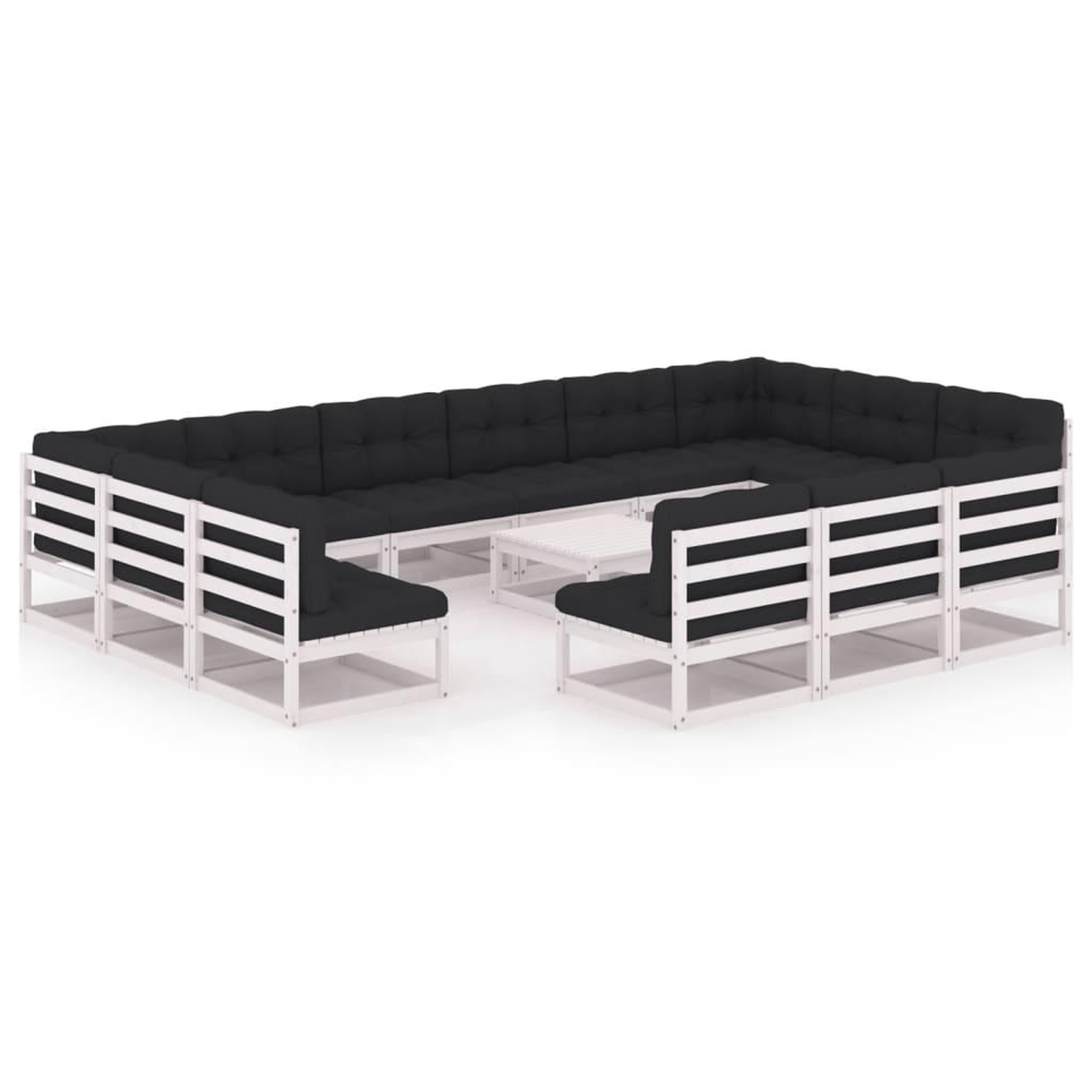 Voir la diapositive 2 : VIDAXL Salon de jardin 14 pcs avec coussins Blanc Bois de pin massif
