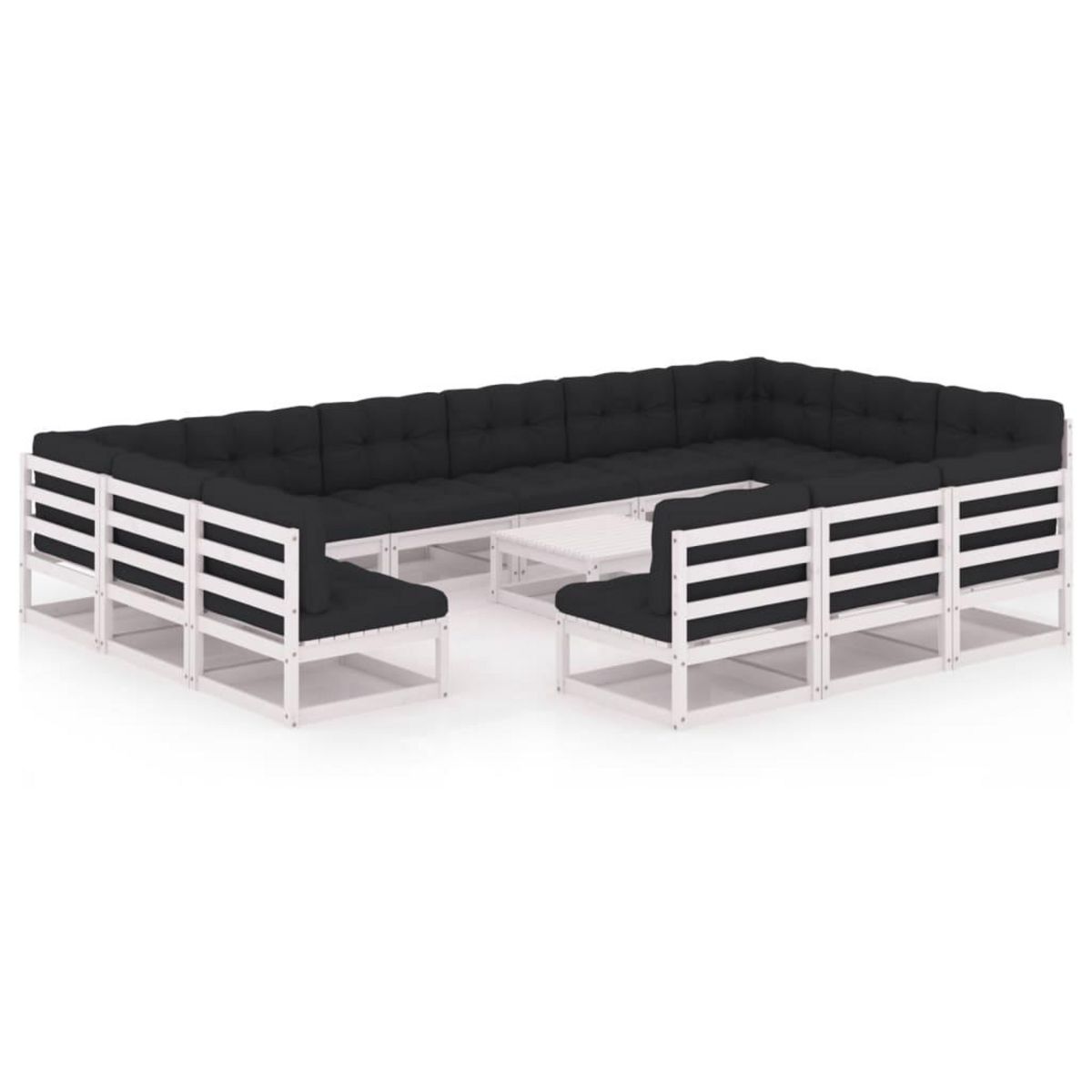VIDAXL Salon de jardin 14 pcs avec coussins Blanc Bois de pin massif