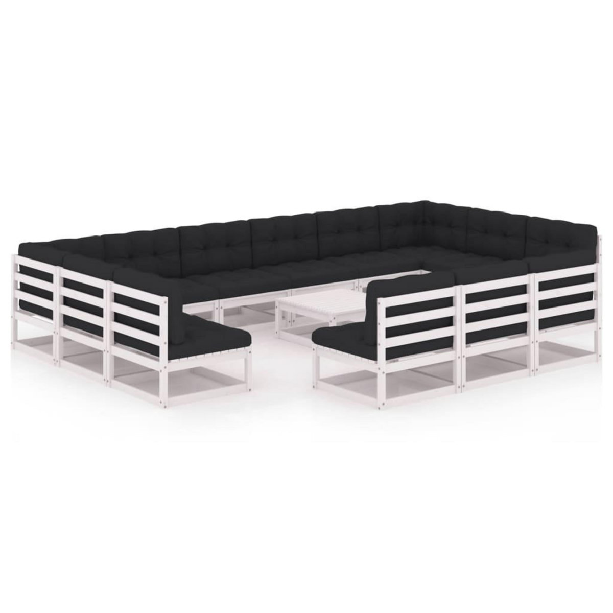 VIDAXL Salon de jardin 14 pcs avec coussins Blanc Bois de pin massif