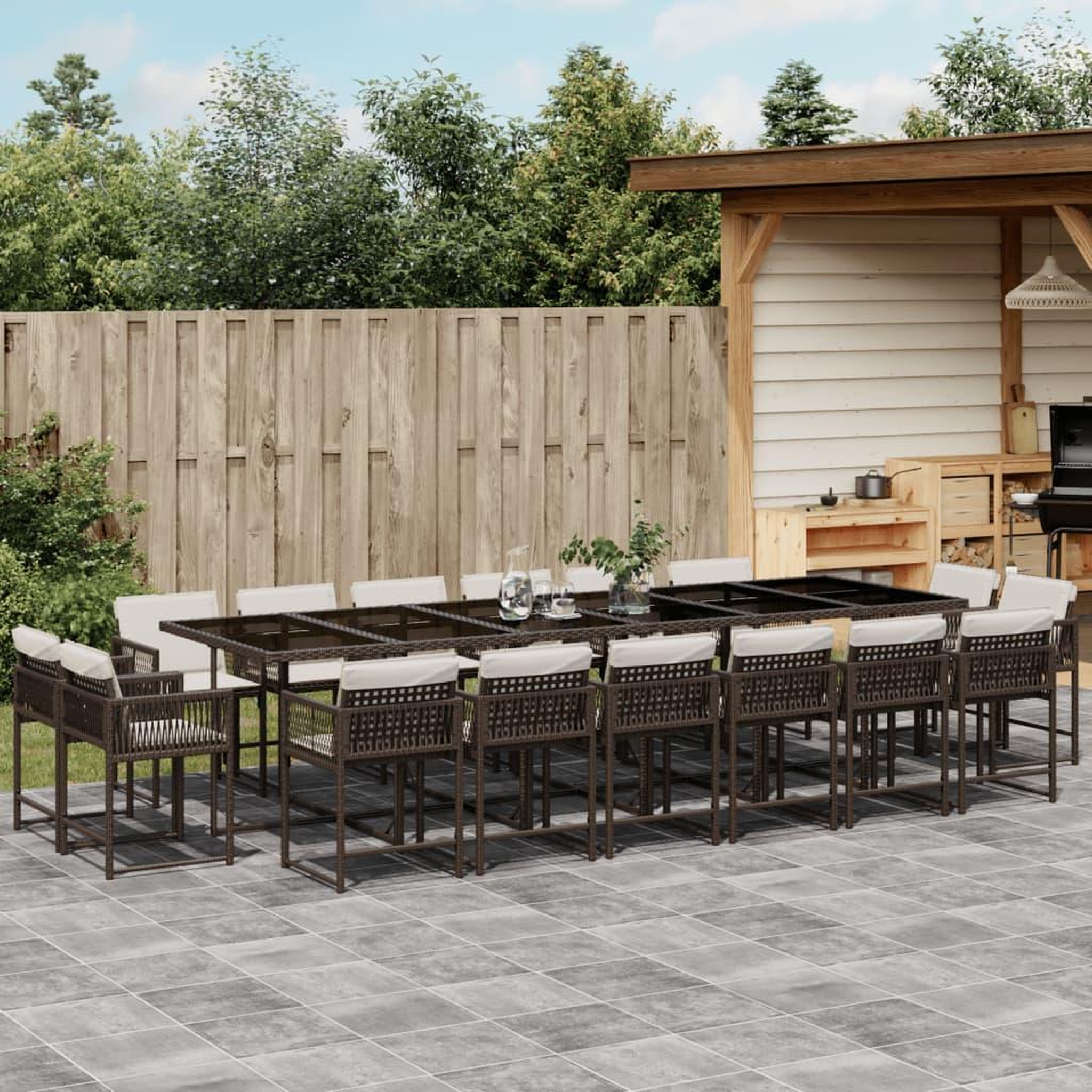 VIDAXL Ensemble a manger de jardin et coussins 17 pcs marron rotin