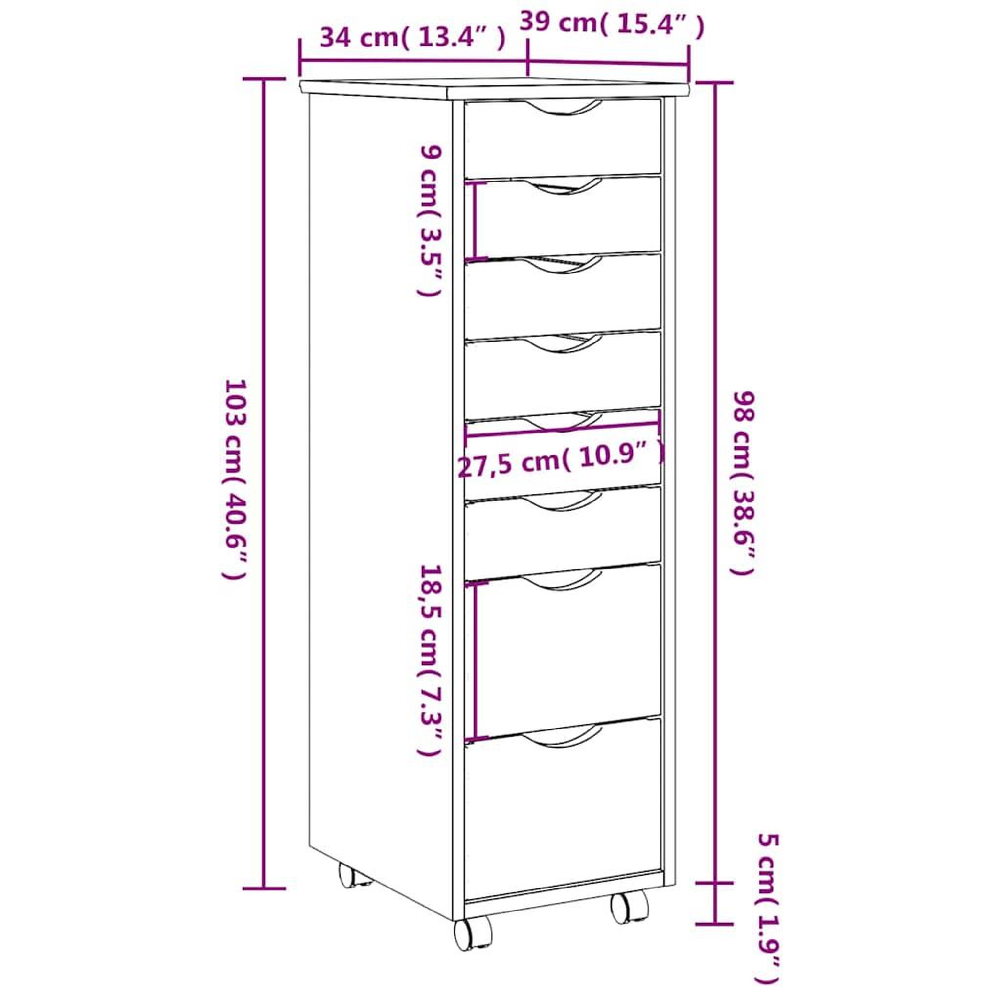 Voir la diapositive 6 : VIDAXL Armoire roulante avec tiroirs MOSS gris bois de pin solide