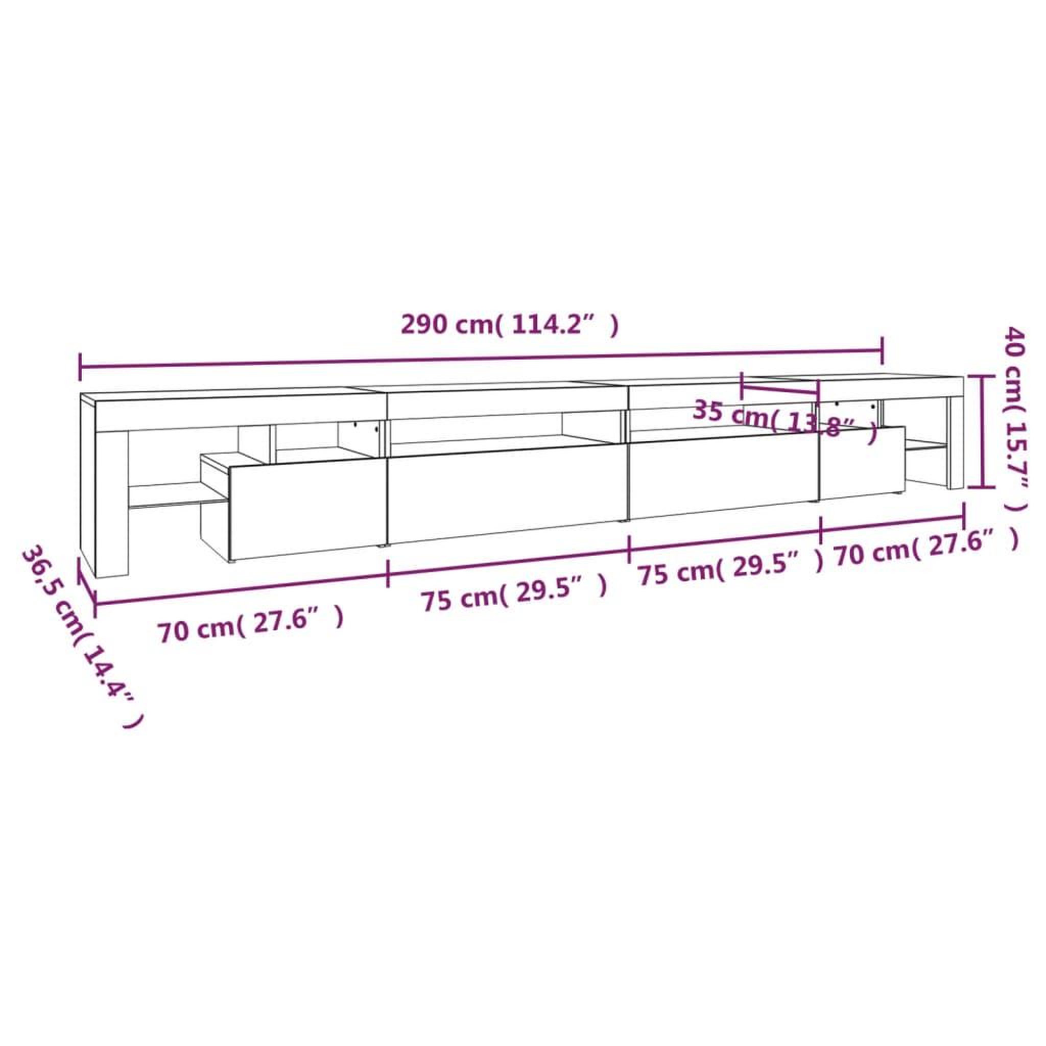 Voir la diapositive 6 : VIDAXL Meuble TV avec lumieres LED Chene sonoma 290x36,5x40 cm