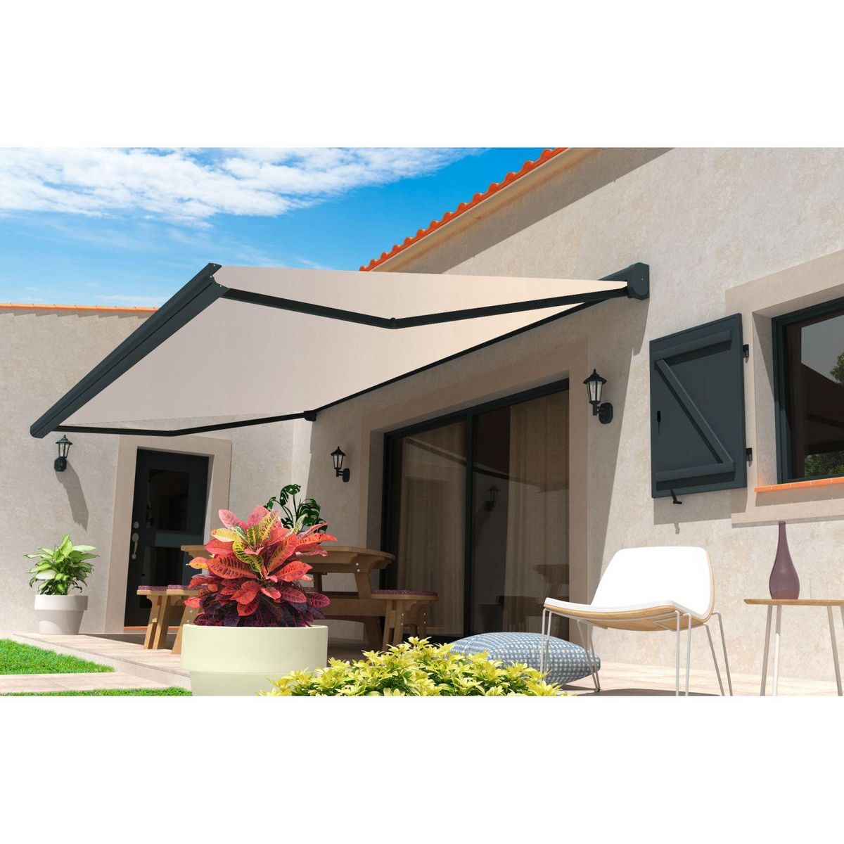 SUNSTYL Store motorisé avec Led NINA coffre intégral gris 