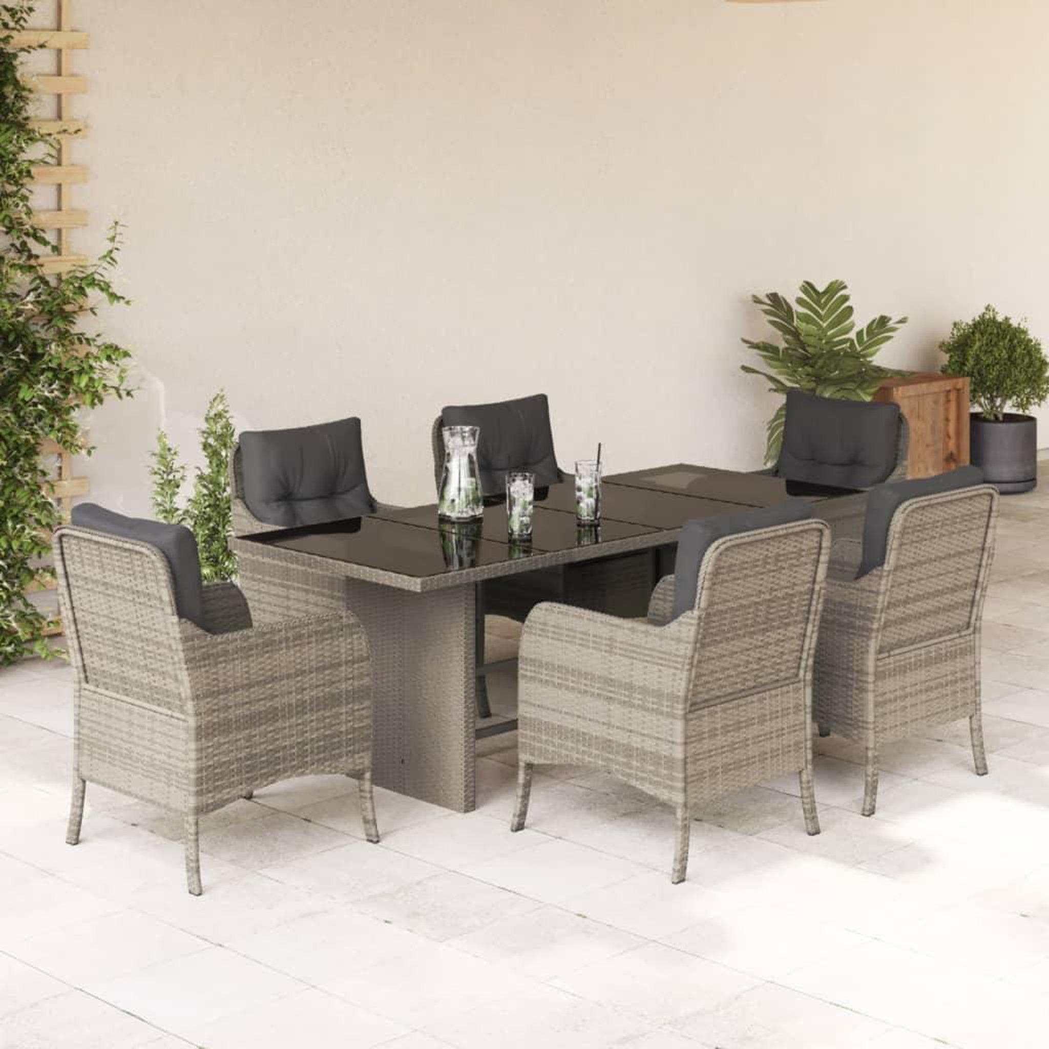 VIDAXL Ensemble a manger de jardin et coussins 7 pcs gris clair rotin