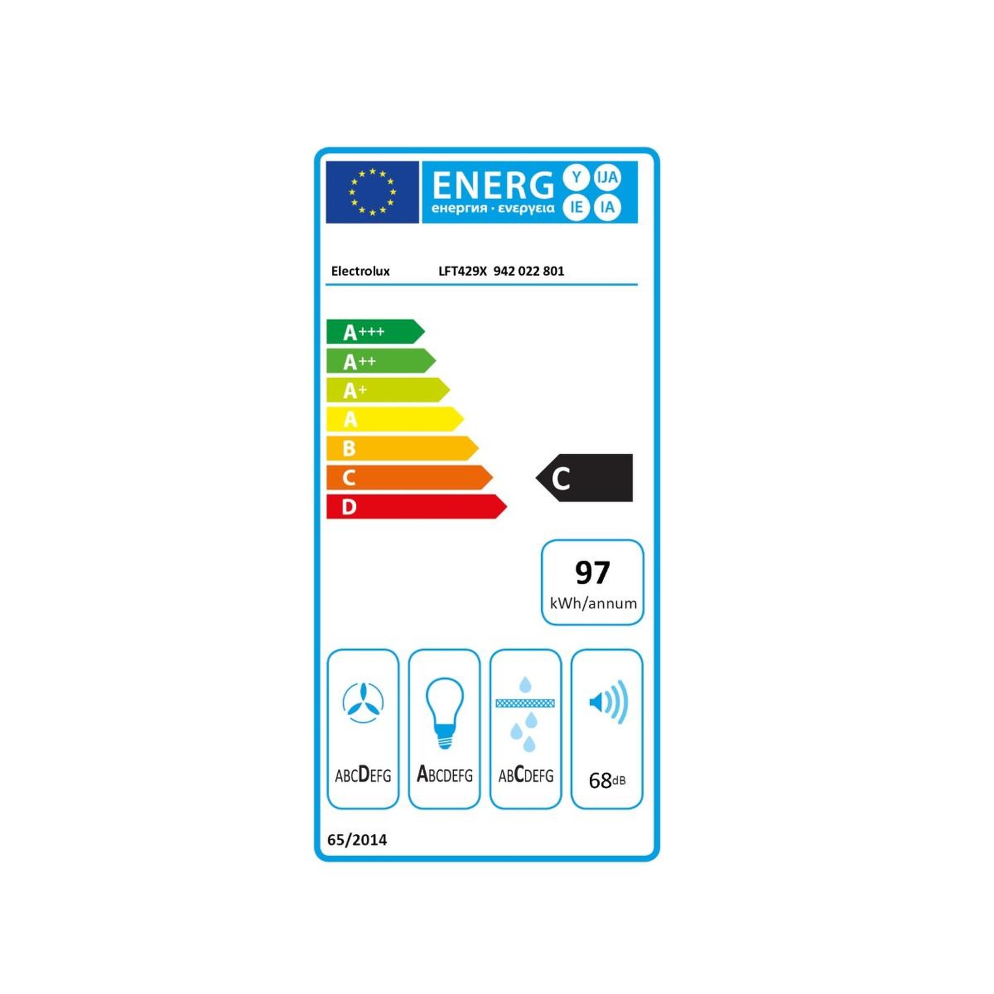 Voir la diapositive 2 : ELECTROLUX Hotte décorative murale 90cm 68db 600 m3/h - lft429x1