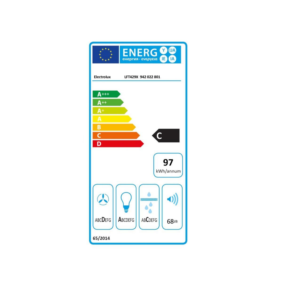 ELECTROLUX Hotte décorative murale 90cm 68db 600 m3/h - LFT429X1