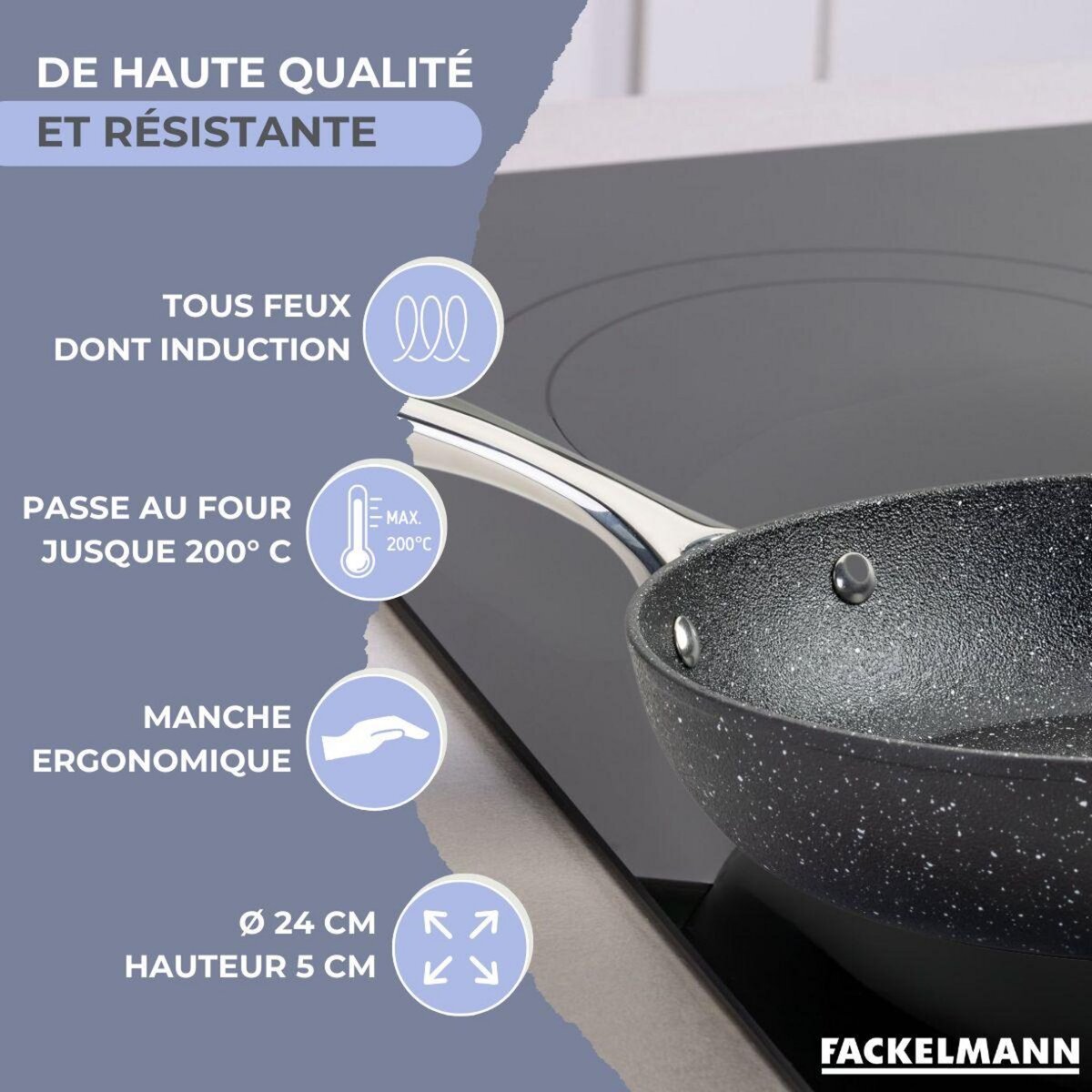 Fackelmann Poêle 24 cm fonte alu revêtement antiadhésif céramique sans PFAS Fackelmann