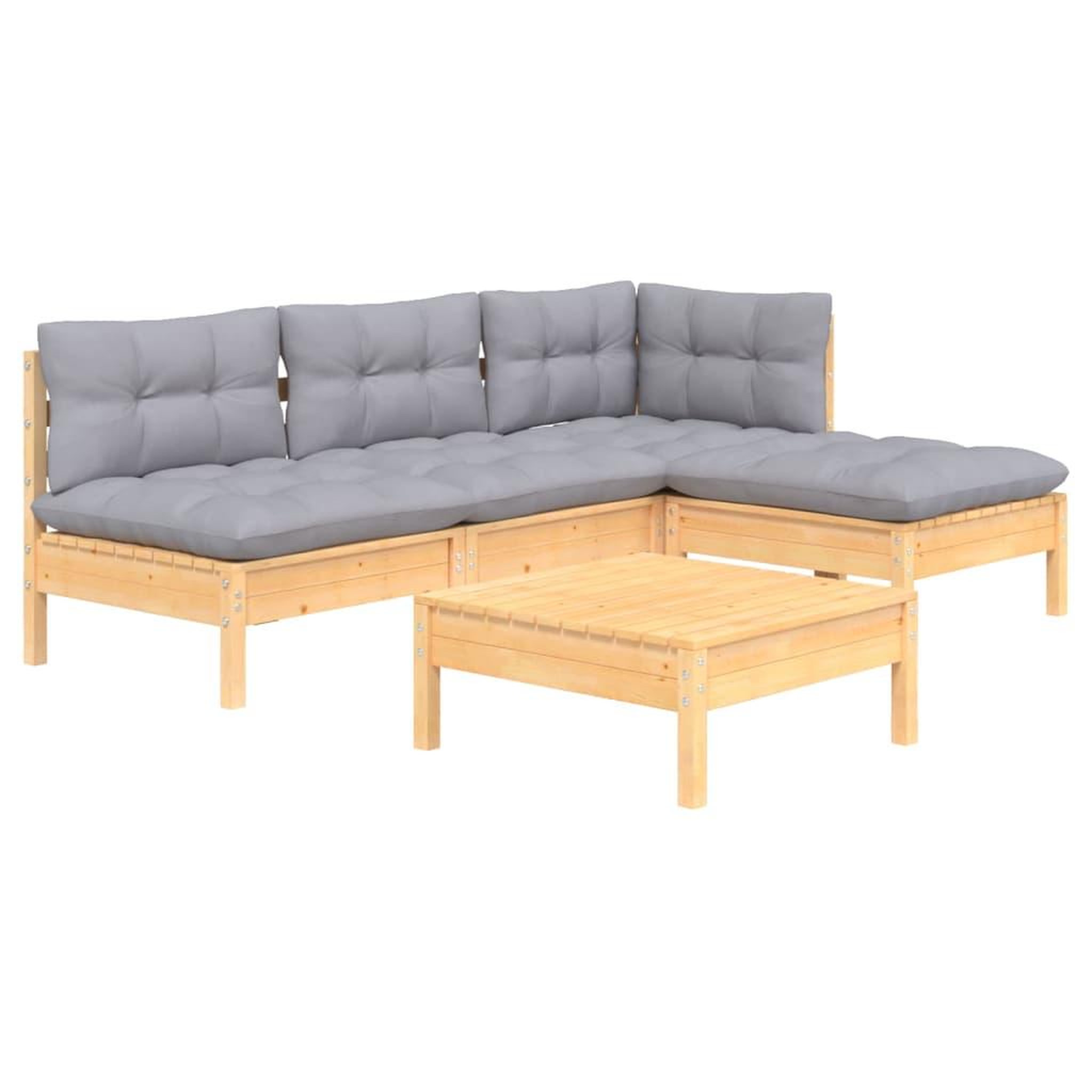 Voir la diapositive 3 : VIDAXL Salon de jardin 5 pcs avec coussins gris bois de pin