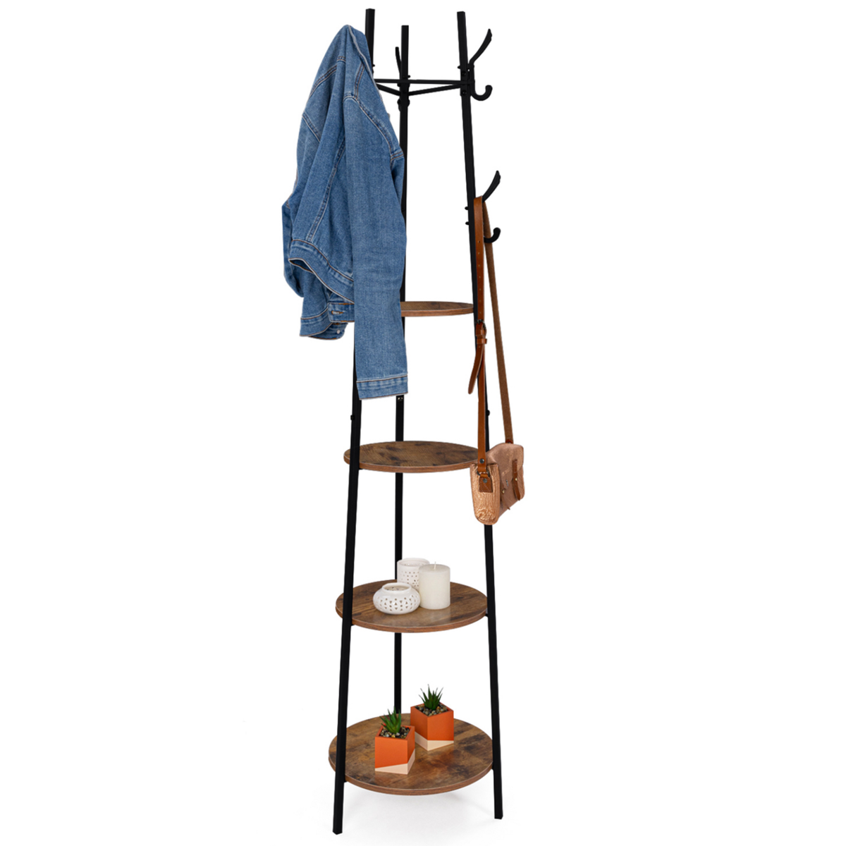 ID MARKET Porte-manteau trépied TONIO design industriel étagères rondes 6 crochets