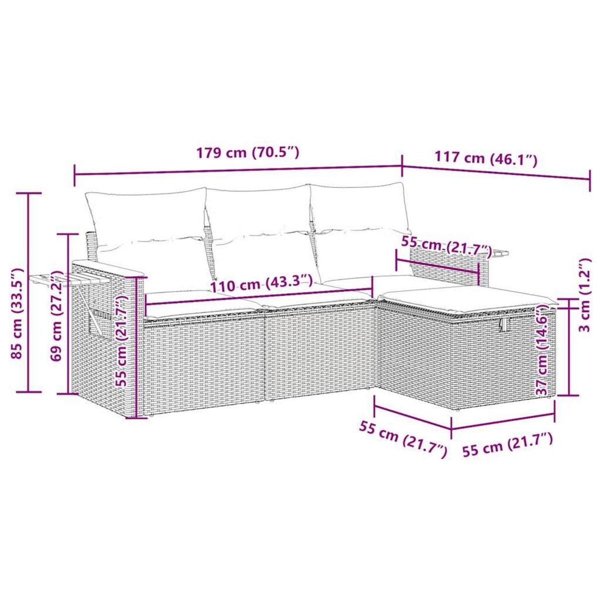 VIDAXL Salon de jardin avec coussins 4 pcs beige resine tressee