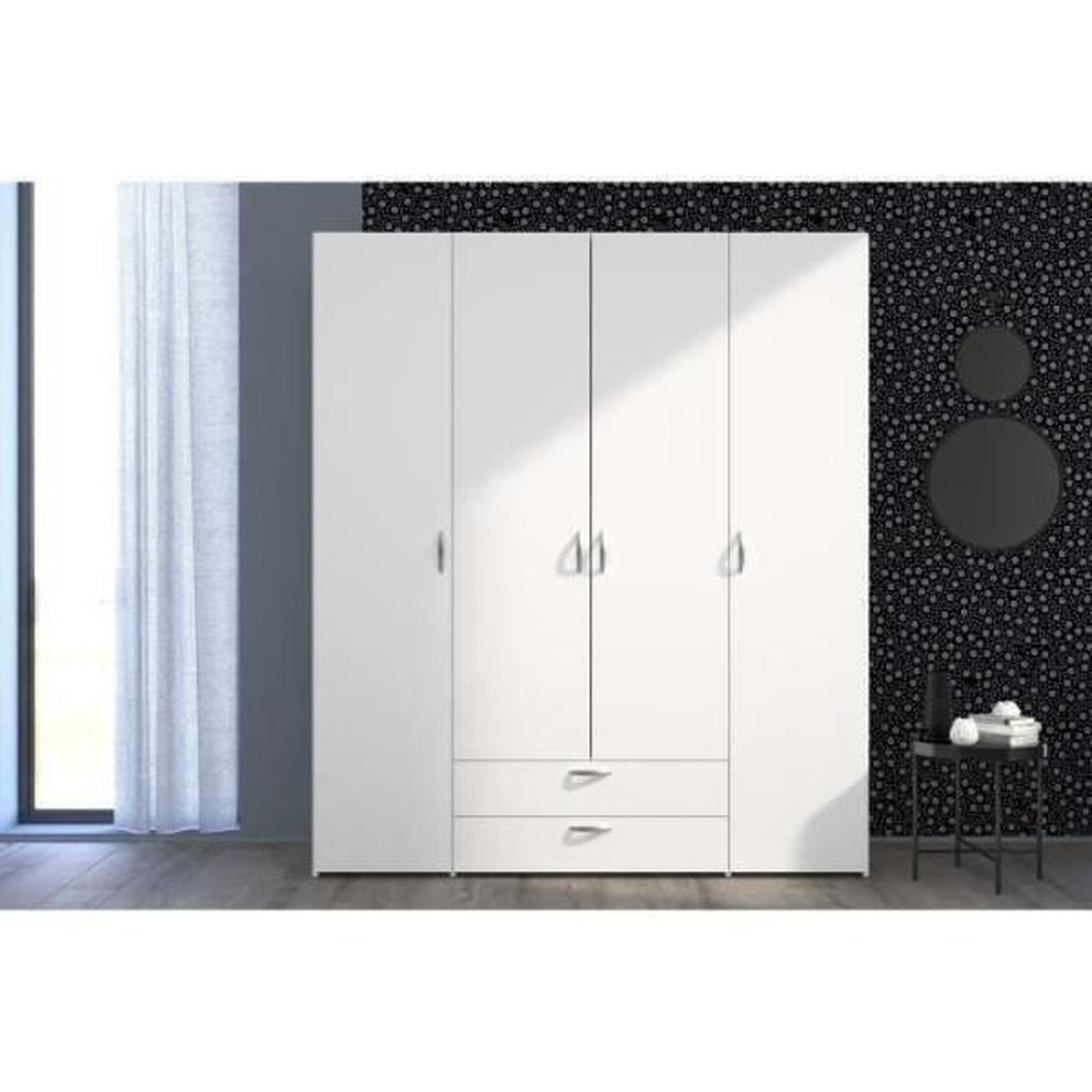 Voir la diapositive 2 : PARISOT Armoire VARIA - Décor blanc - 4 portes battantes + 2 tiroirs - L 160 x H 185 x P 51 cm - PARISOT