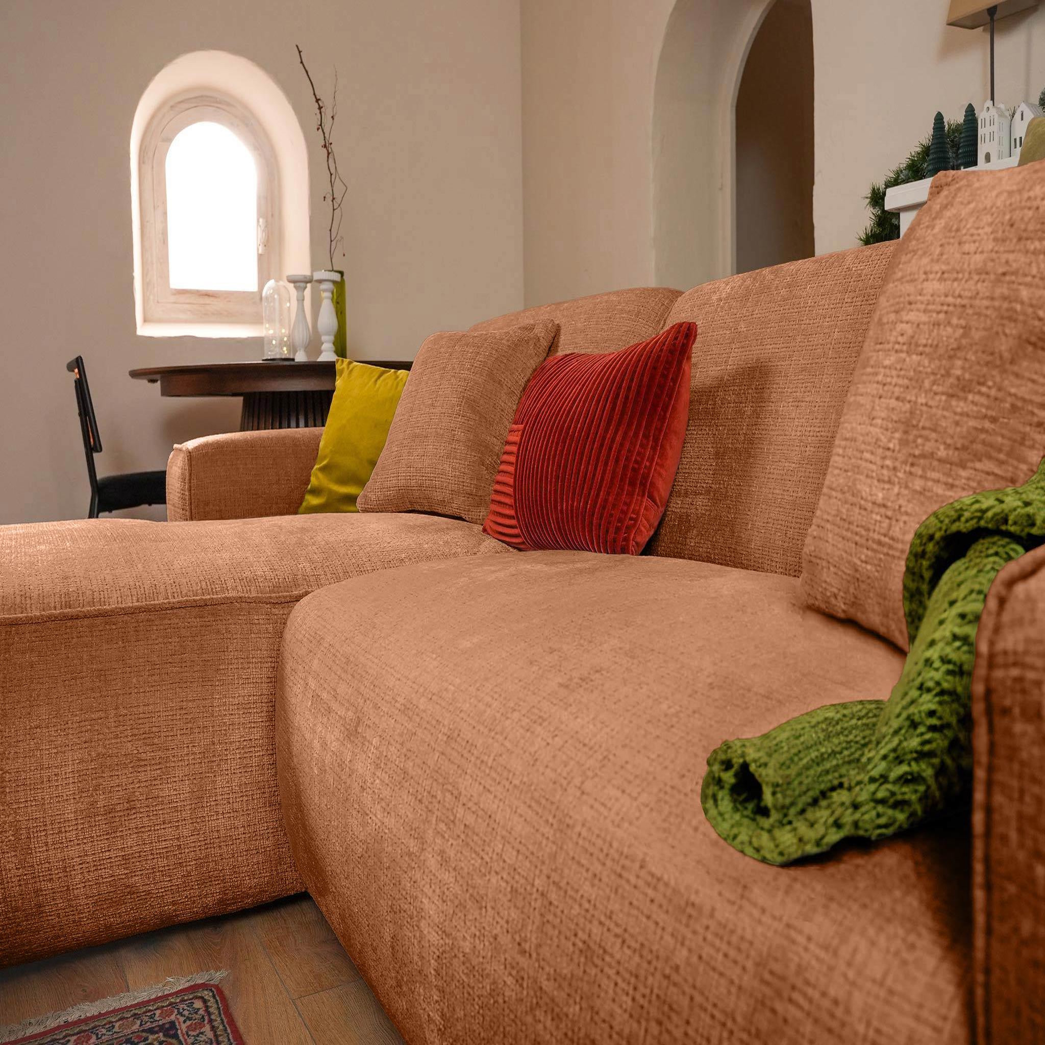 Voir la diapositive 2 : BEST MOBILIER Lison - canapé d'angle gauche 4 places en velours texturé