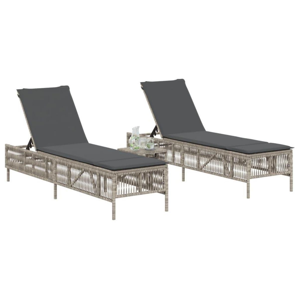 VIDAXL Chaises longues lot de 2 avec table gris clair resine tressee