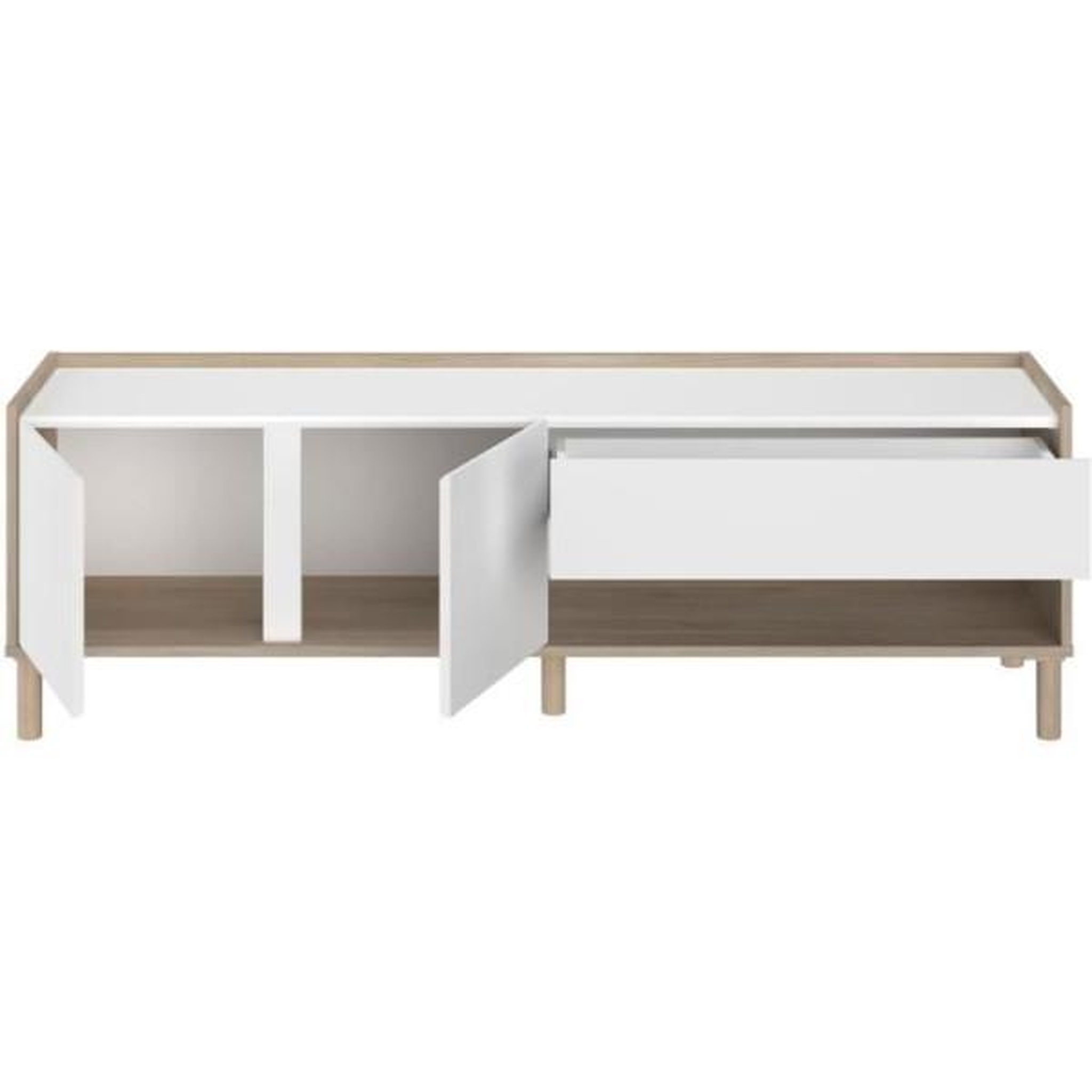 Voir la diapositive 3 : PARISOT Meuble tv morphos l 150 x p 40 x h 47,3 cm - décor blanc / chene - parisot