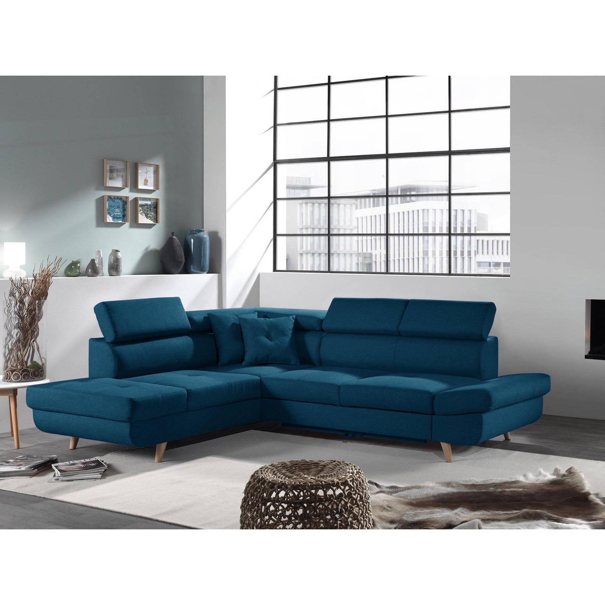 BEST MOBILIER Linea - canapé d'angle gauche convertible - 5 places - avec têtières