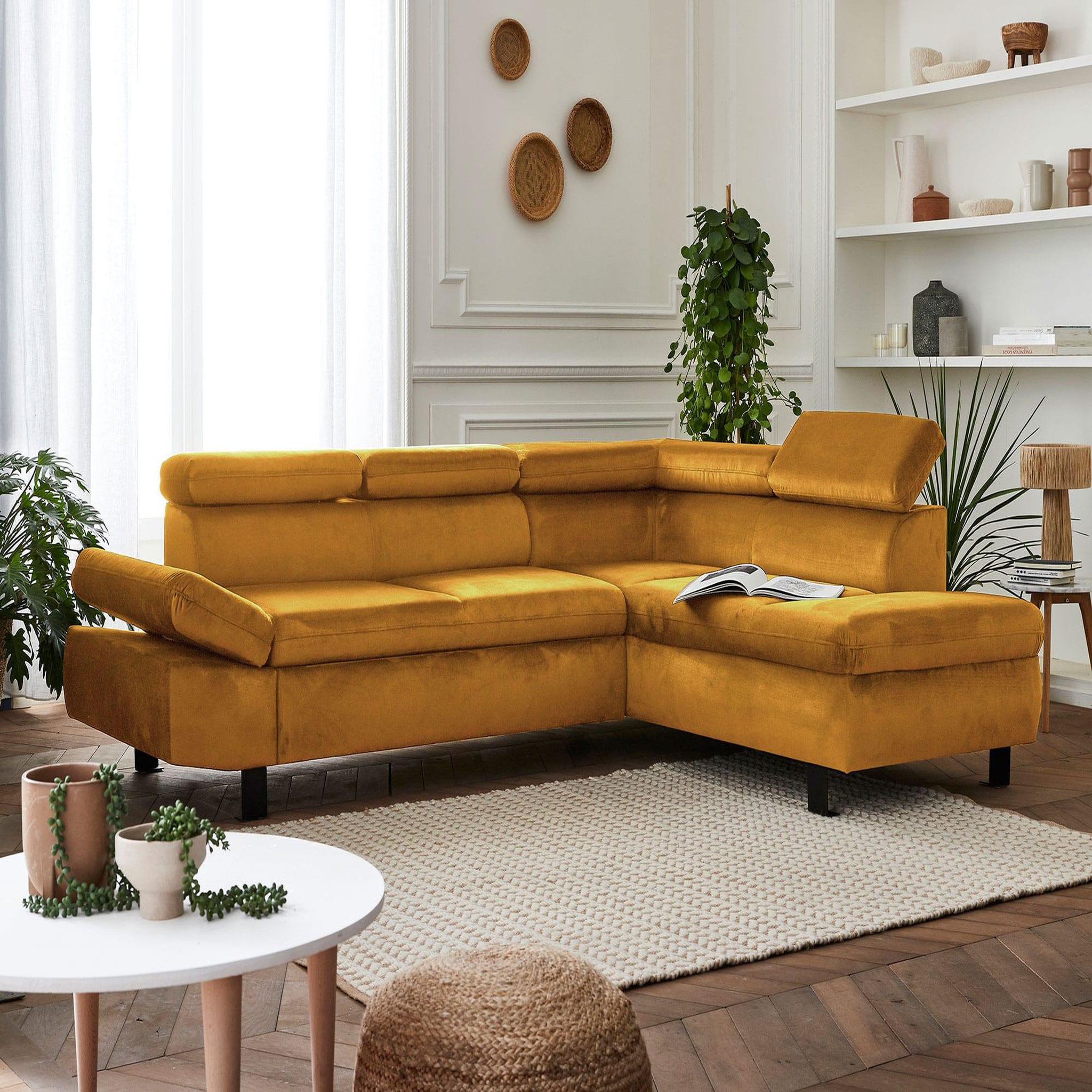 Voir la diapositive 5 : LISA DESIGN Nairobi - canapé d'angle convertible - en velours - 5 places - avec têtières - droit