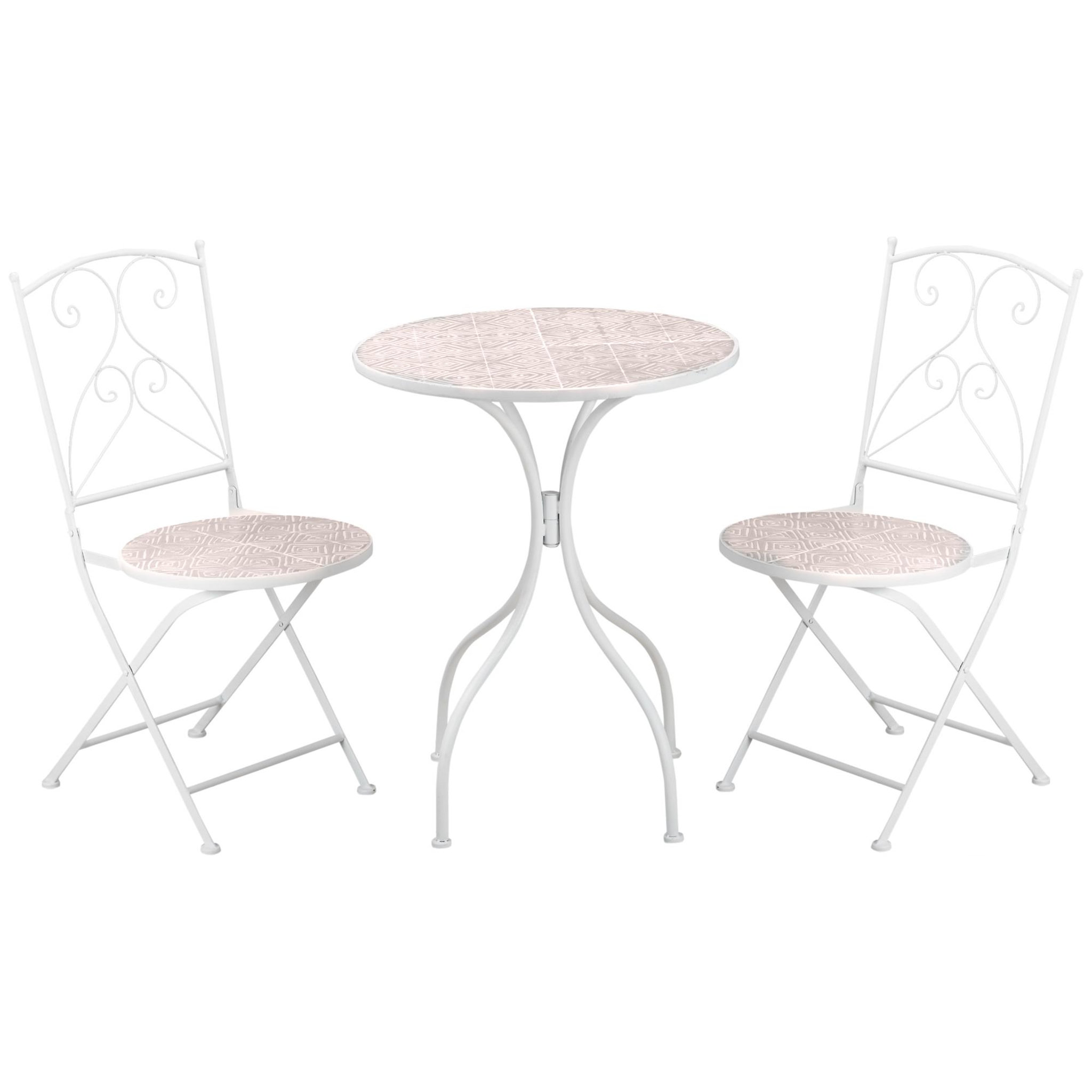 Voir la diapositive 1 : OUTSUNNY Ensemble de jardin bistro 3 pièces 2 chaises pliantes et table ronde - métal époxy, plateau mosaïque - blanc