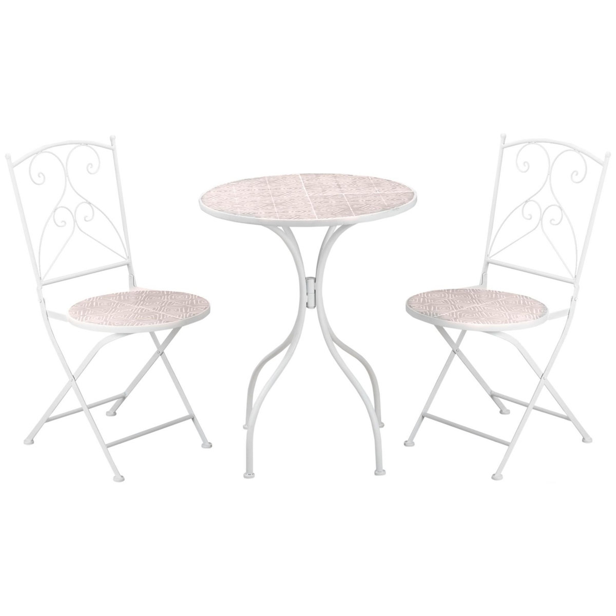 OUTSUNNY Ensemble de jardin bistro 3 pièces 2 chaises pliantes et table ronde - métal époxy, plateau mosaïque - blanc