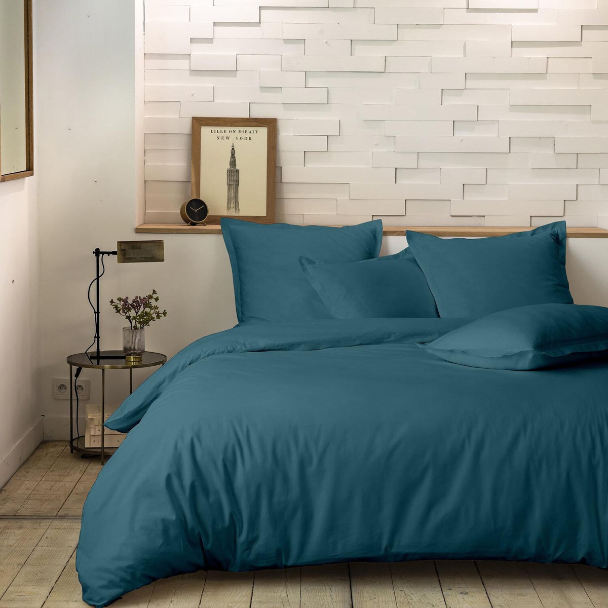 Home collection Parure de couette 100%percale de coton 80 fils/cm2-uni lin