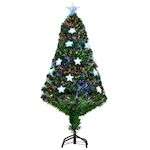 HOMCOM Sapin de Noël artificiel lumineux fibre optique LED multicolore + support pied Ø 60 x 120H cm 130 branches étoile sommet brillante vert