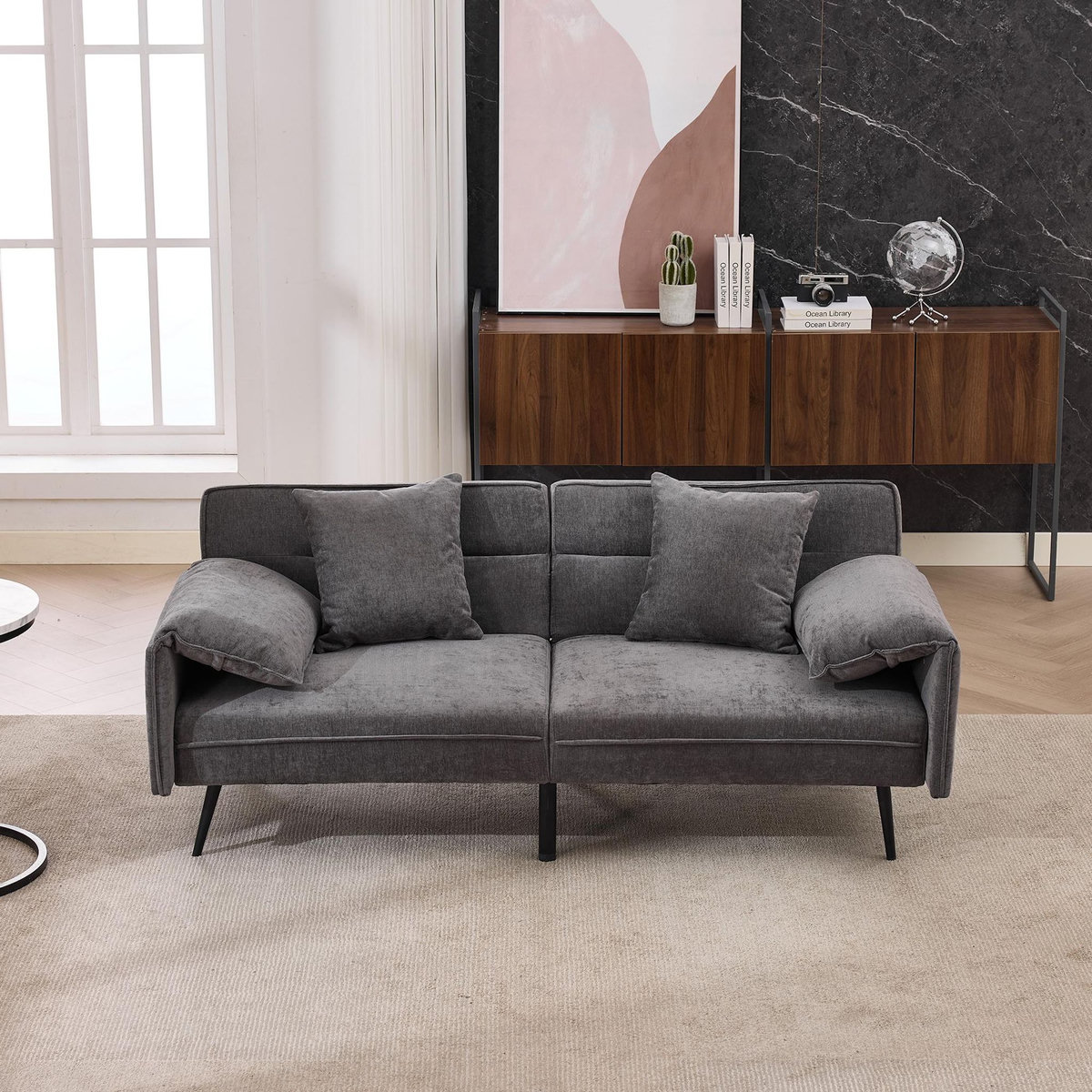 MERAX Canapé droit convertible 2 places tissu