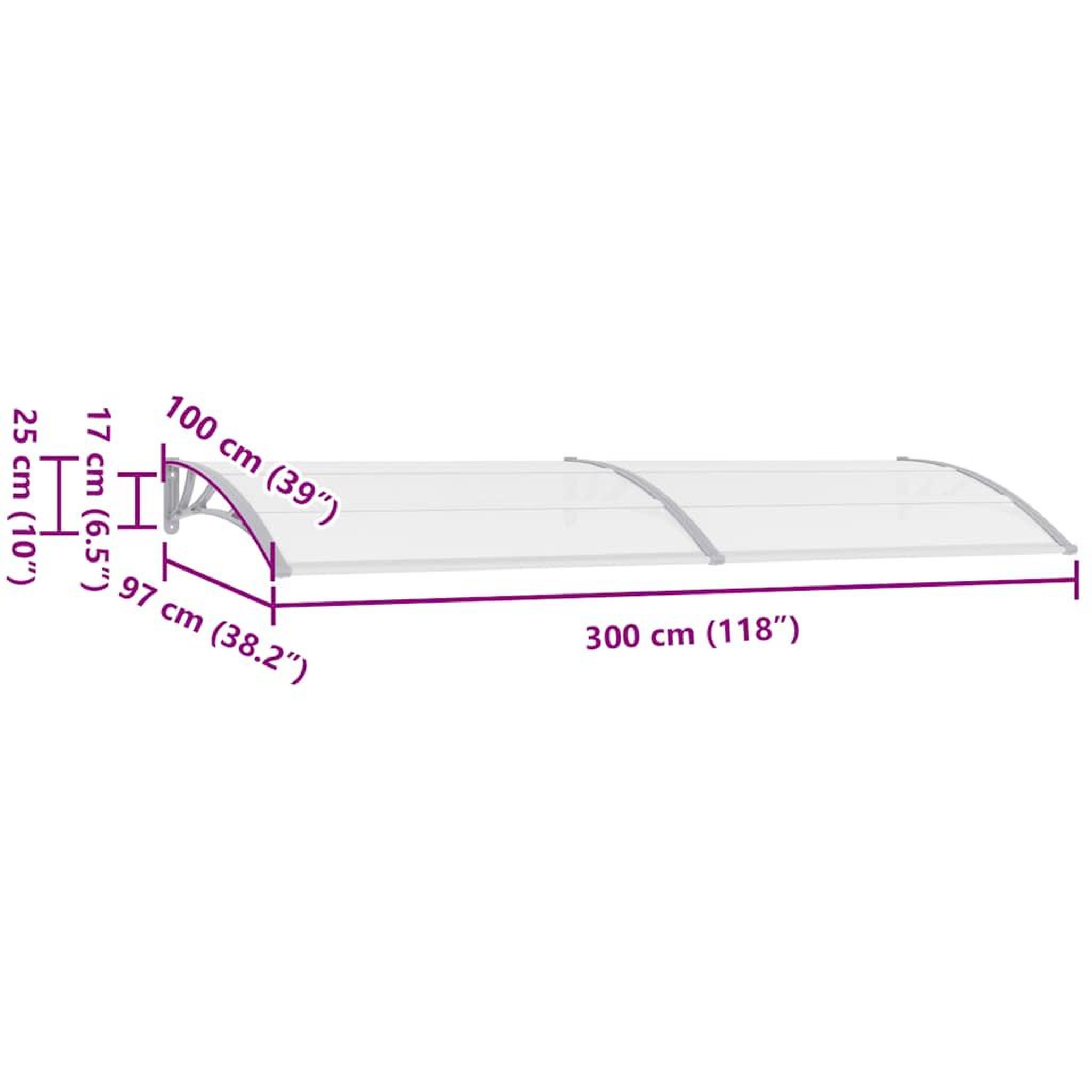 Voir la diapositive 6 : VIDAXL Auvent de porte Gris 300 x 100 cm PC