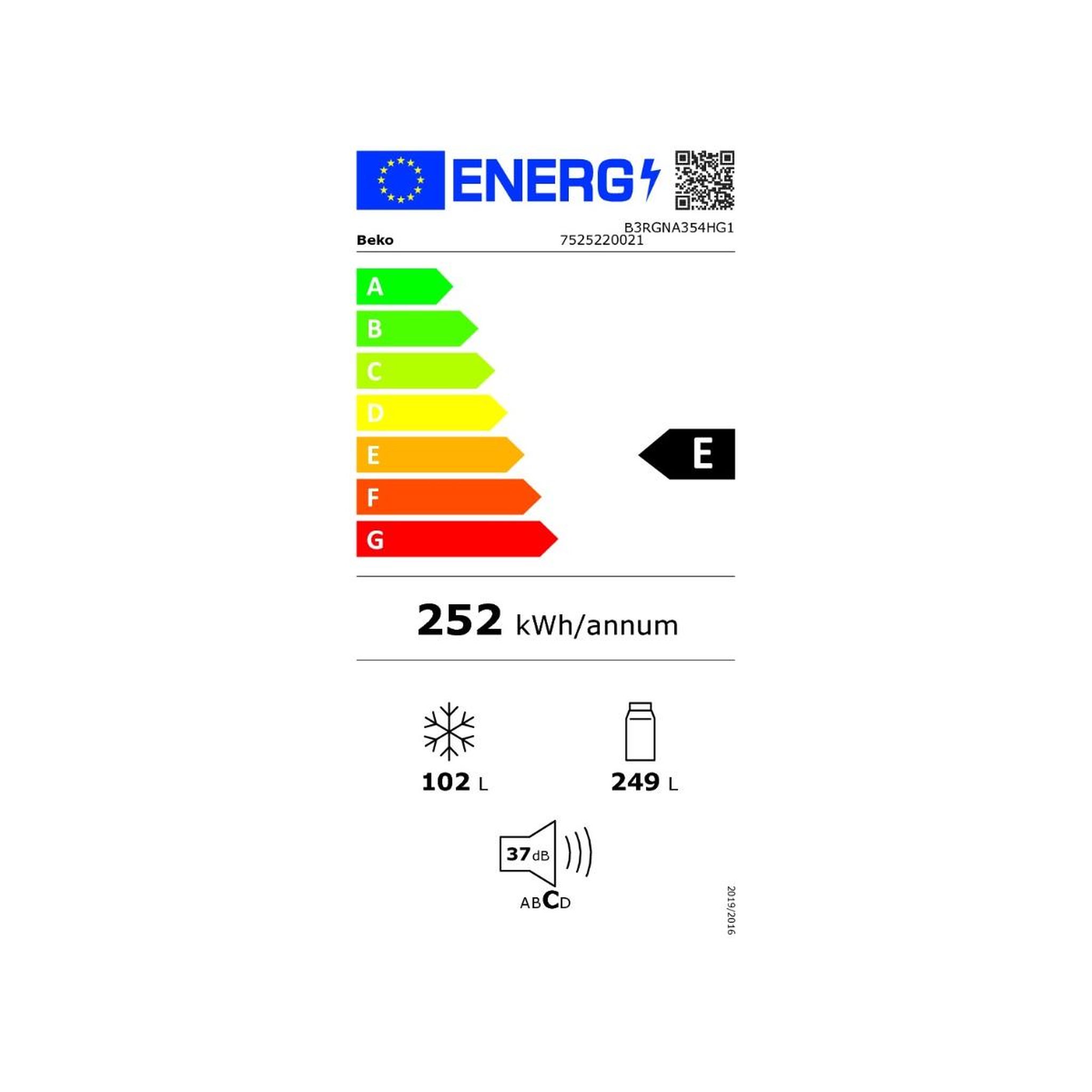 Voir la diapositive 2 : Beko Réfrigérateur combiné 60cm 351l nofrost gris - B3RGNA354HG1