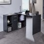 IDIMEX Bureau d'angle CARMEN table avec meuble de rangement intégré et modulable 4 étagères 1 porte et 1 tiroir, décor béton foncé