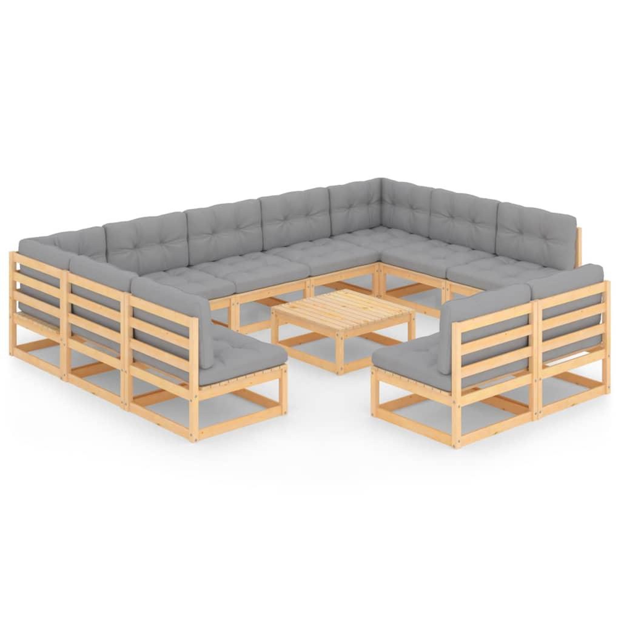 Voir la diapositive 2 : VIDAXL Salon de jardin 12 pcs avec coussins Bois de pin massif