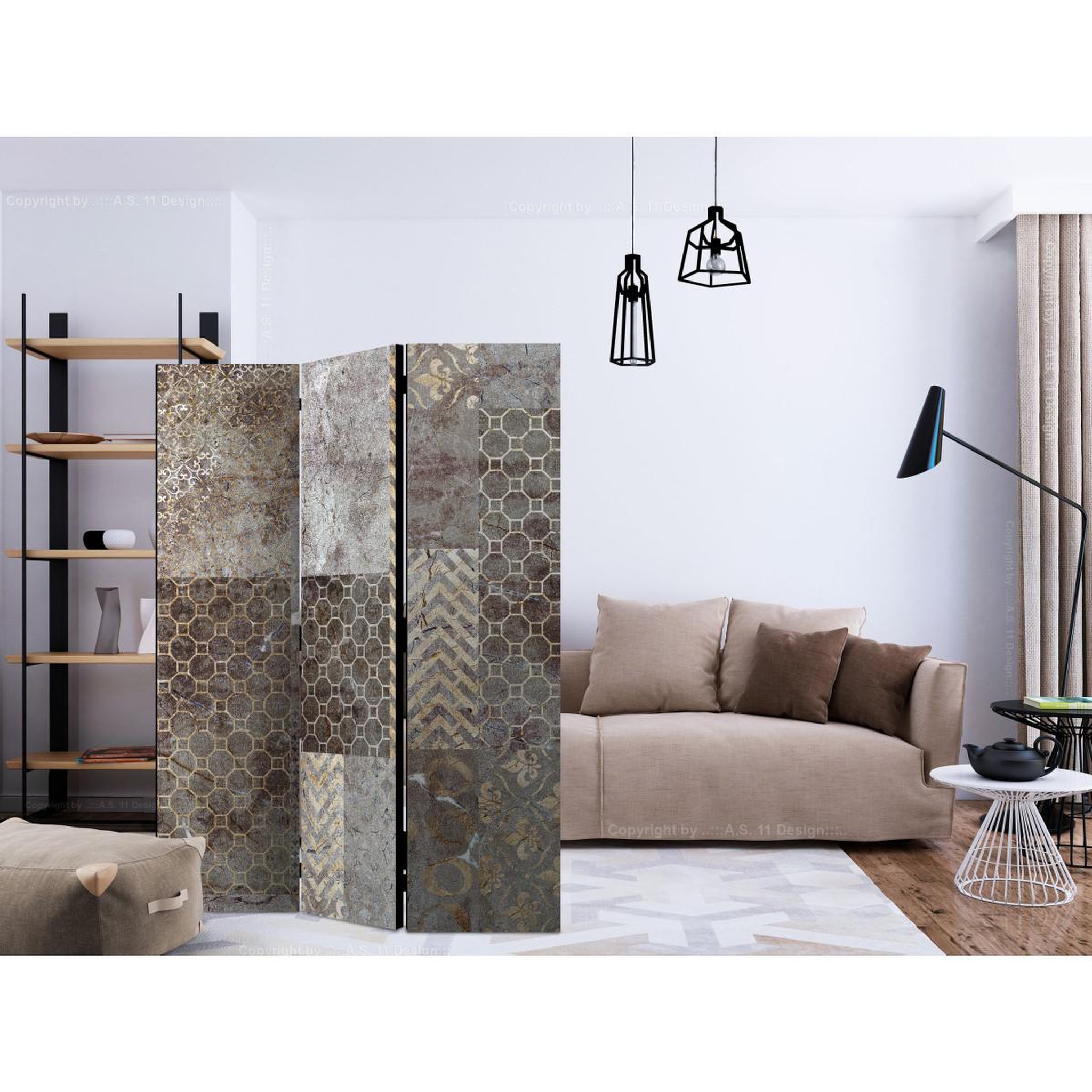 Voir la diapositive 2 : Paris Prix Paravent 3 volets  geometric textures  135x172cm