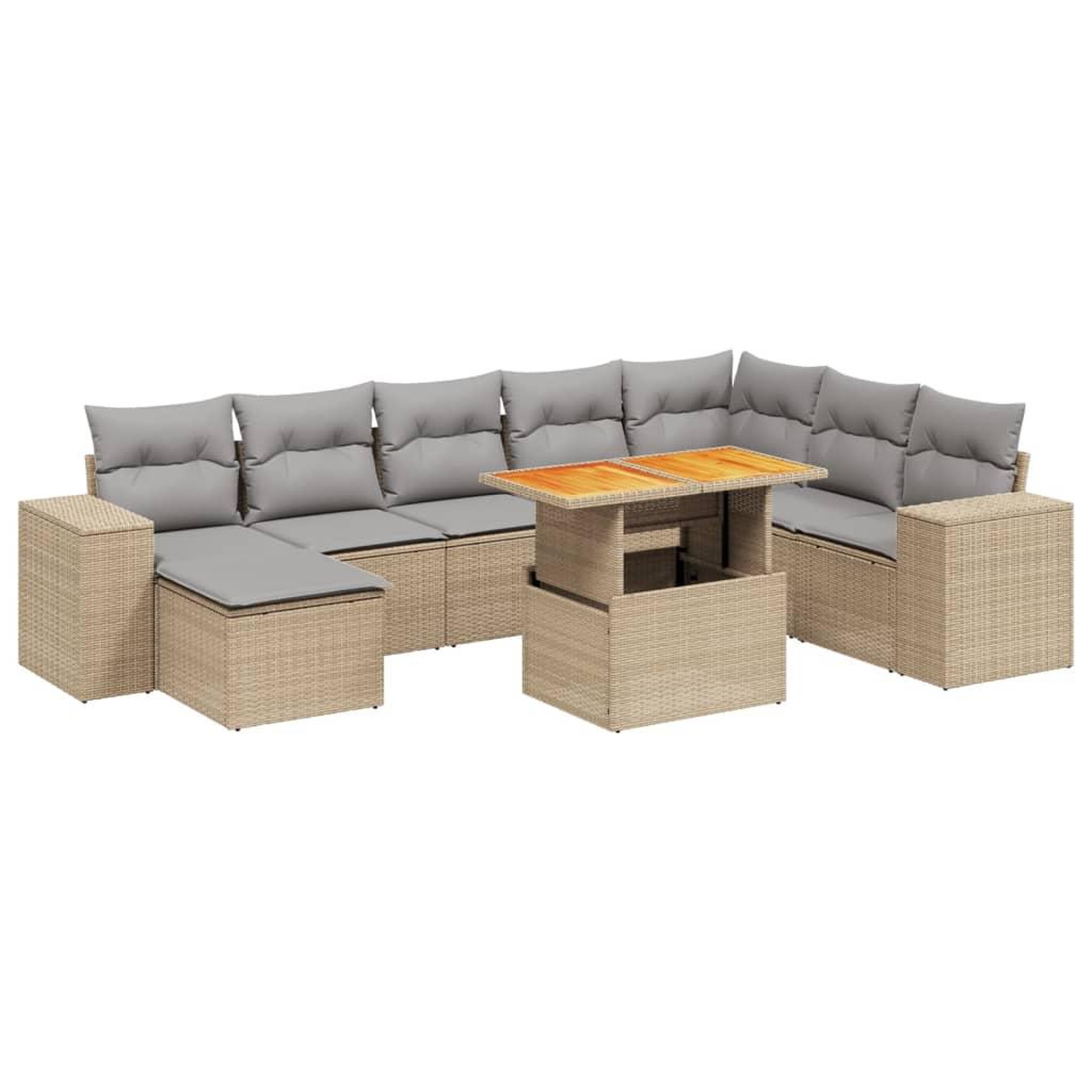 Voir la diapositive 2 : VIDAXL Salon de jardin avec coussins 9 pcs beige resine tressee