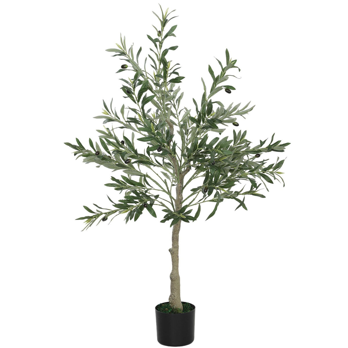 HOMCOM Olivier artificiel H.120 cm - grand réalisme - 450 feuilles en soie, 20 olives - mousse effet lichen pot inclus