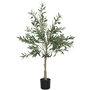 Voir la diapositive 1 : HOMCOM Olivier artificiel H.120 cm - grand réalisme - 450 feuilles en soie, 20 olives - mousse effet lichen pot inclus