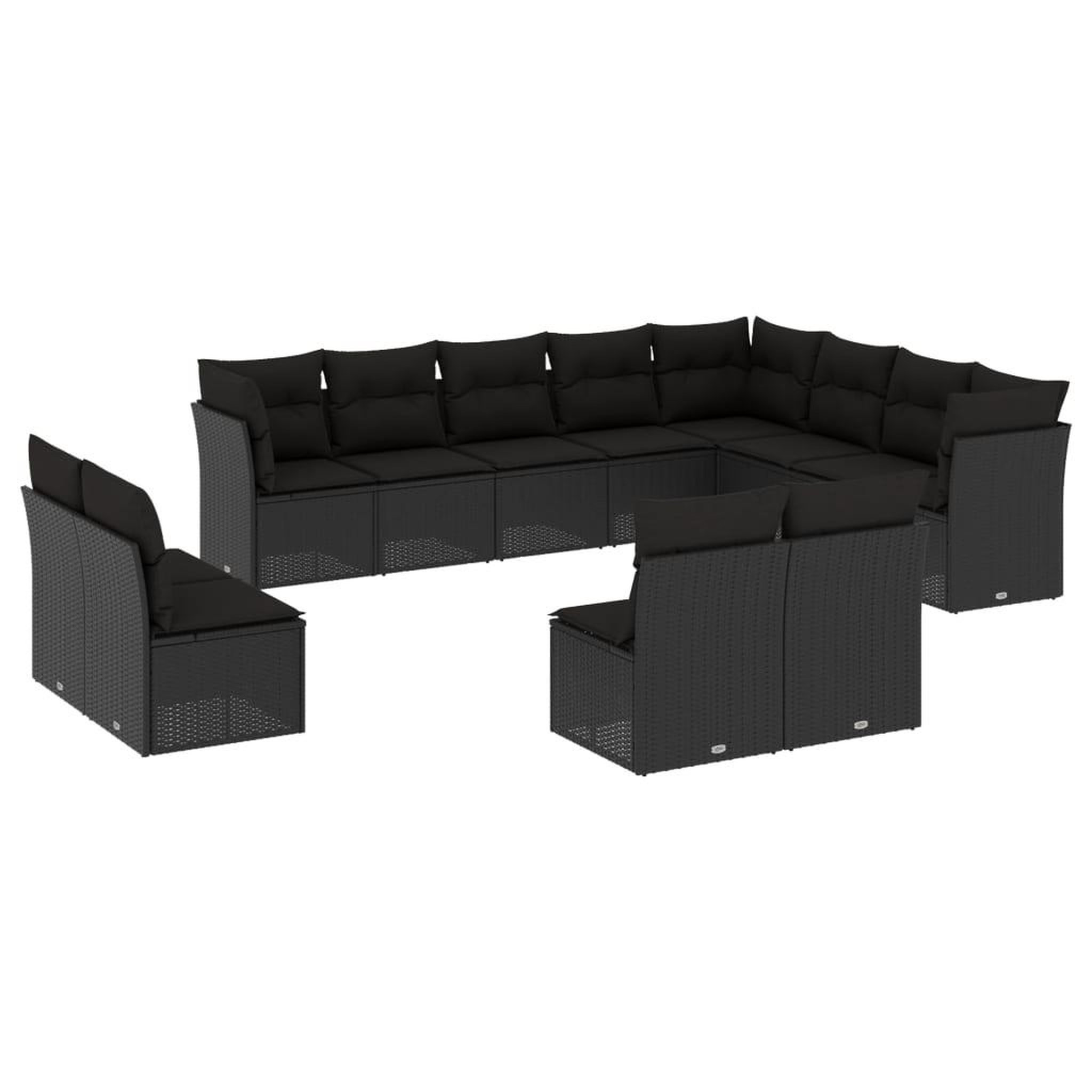 Voir la diapositive 2 : VIDAXL Salon de jardin 12 pcs avec coussins noir resine tressee