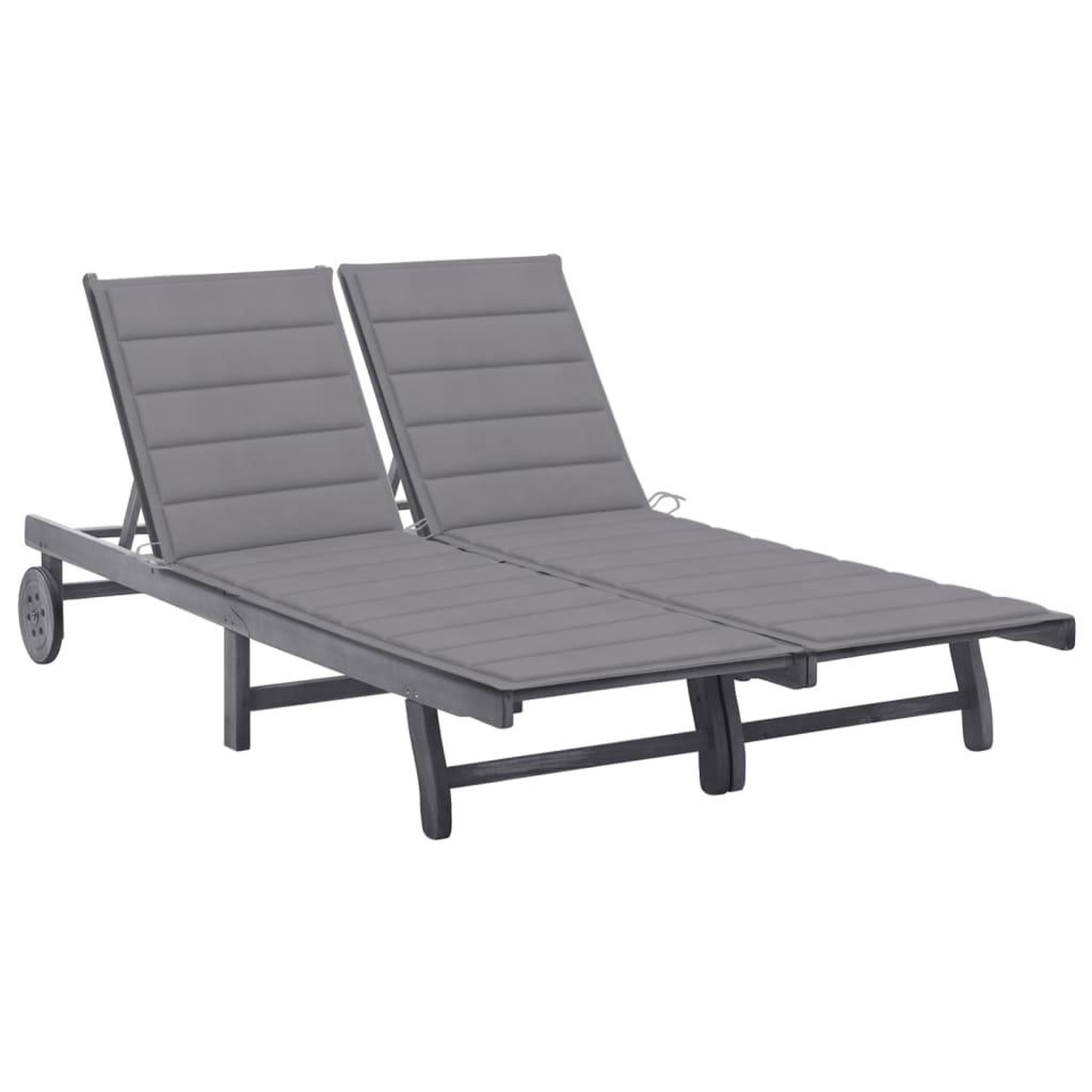 VIDAXL Chaise longue de jardin 2 places avec coussin Gris Acacia